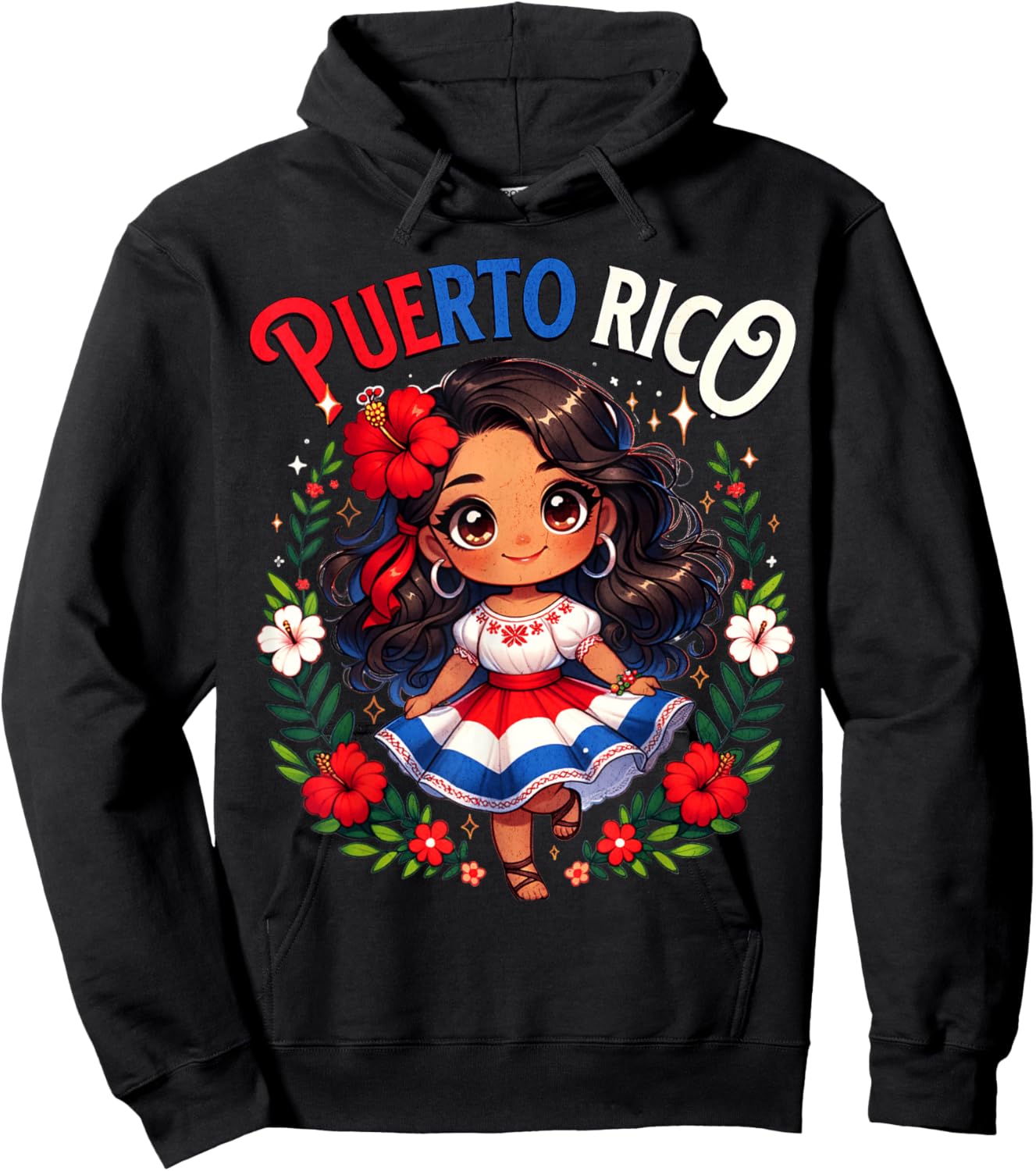 Puerto Rican Girl Culture Pride Cute Girl Traditional Dress Hoodie - Hoodie | Black