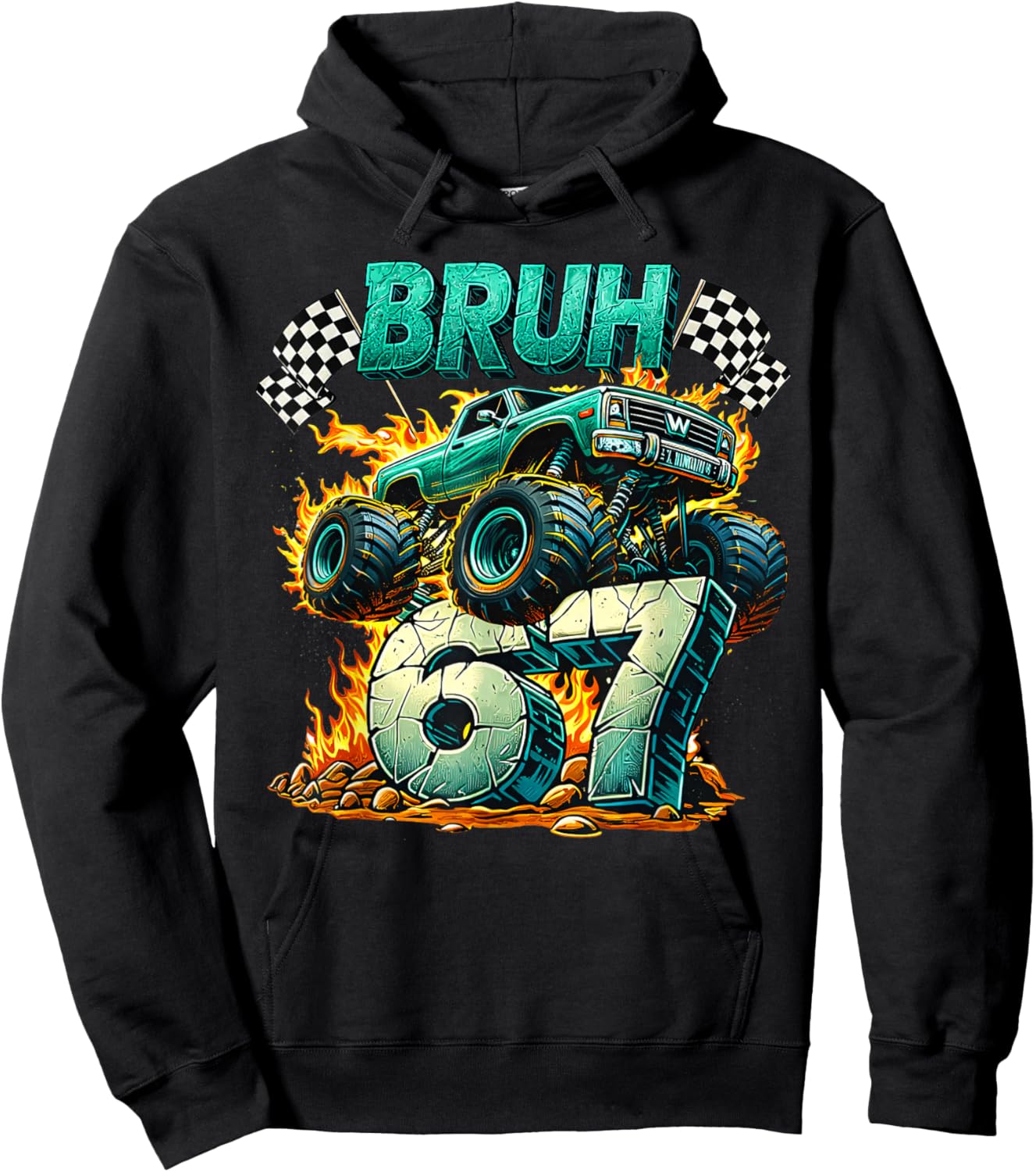 Bruh 67 Meme Funny Monster Truck 6 7 Costume Men Kids Boys Hoodie - Hoodie | Black
