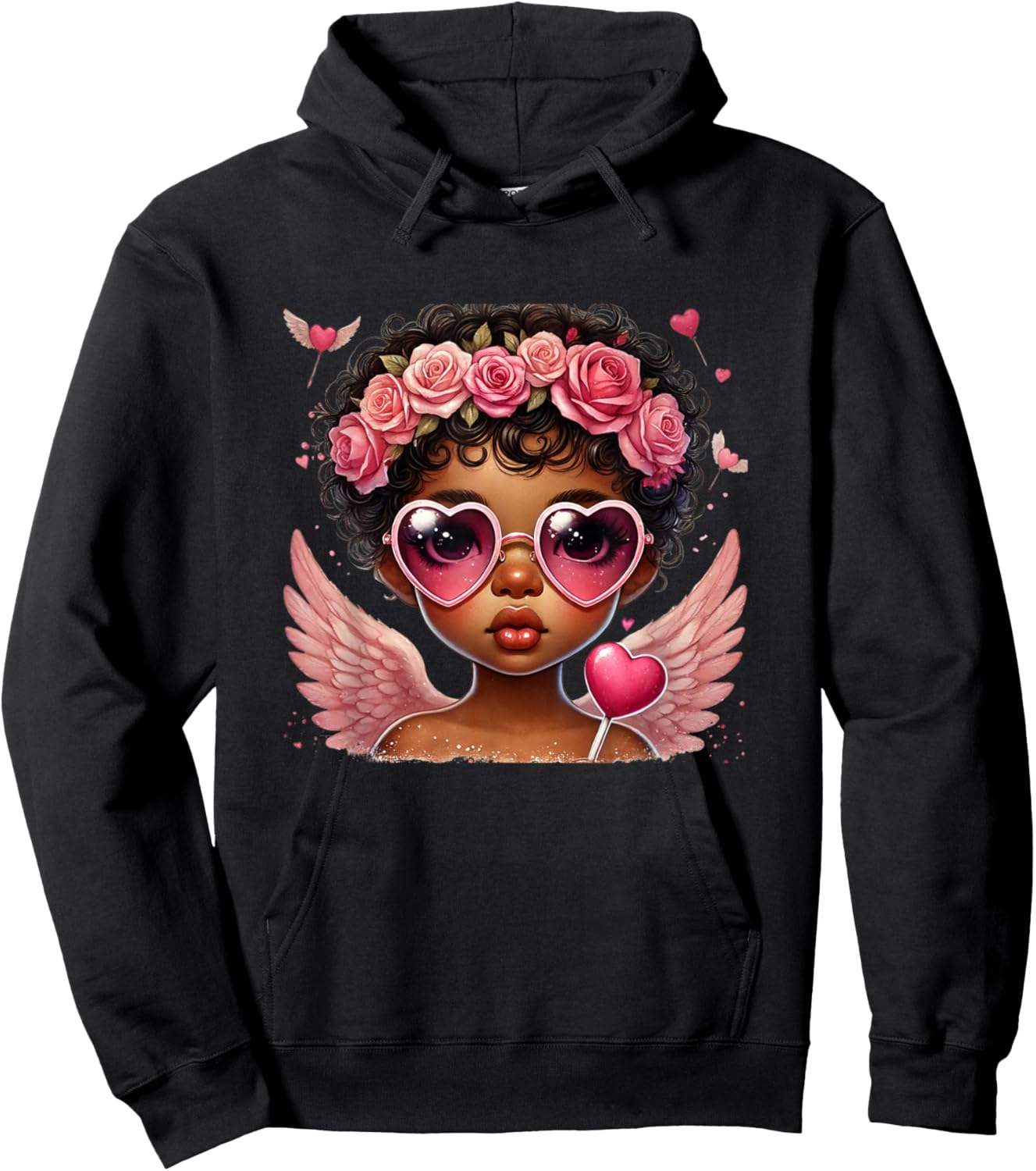 Afrocentric Black Cupid Cute Valentine Art Hoodie - Hoodie | Black