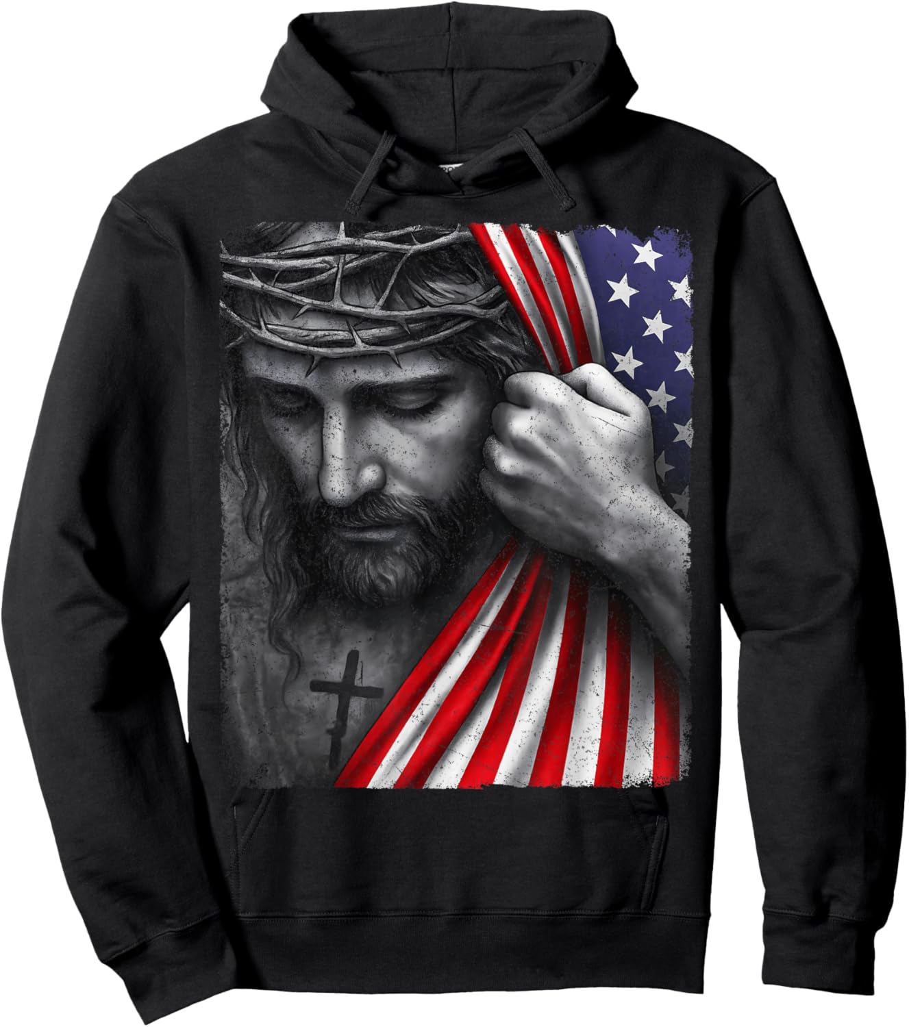 Jesus Faith Cross Crown America Patriotic Heritage Flag Hoodie - Hoodie | Black