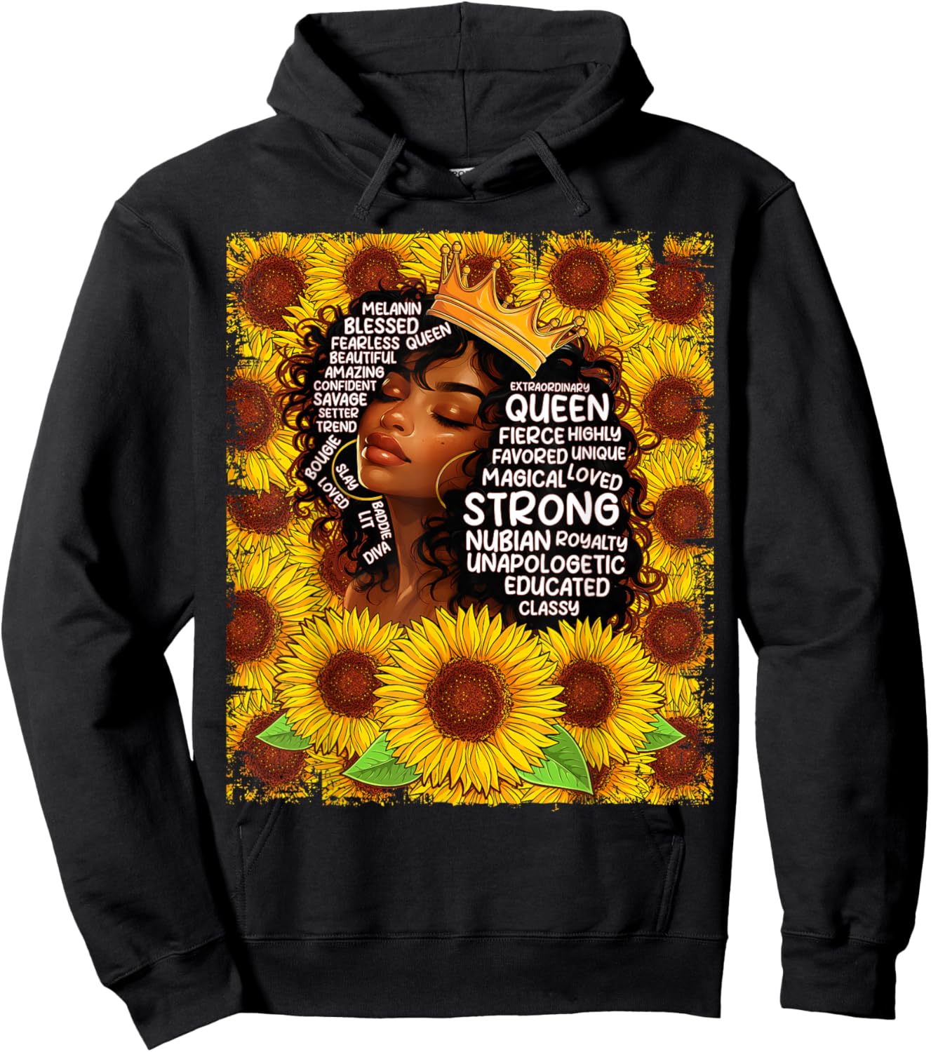 Black History Month Black Queen Afro Women Girls Sunflowers Hoodie - Hoodie | Black