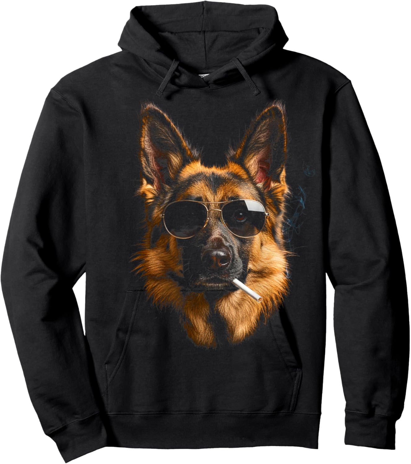 Cool Smoking German Shepherd Dog with Cigarette Sunglasses Hoodie - Hoodie | Black