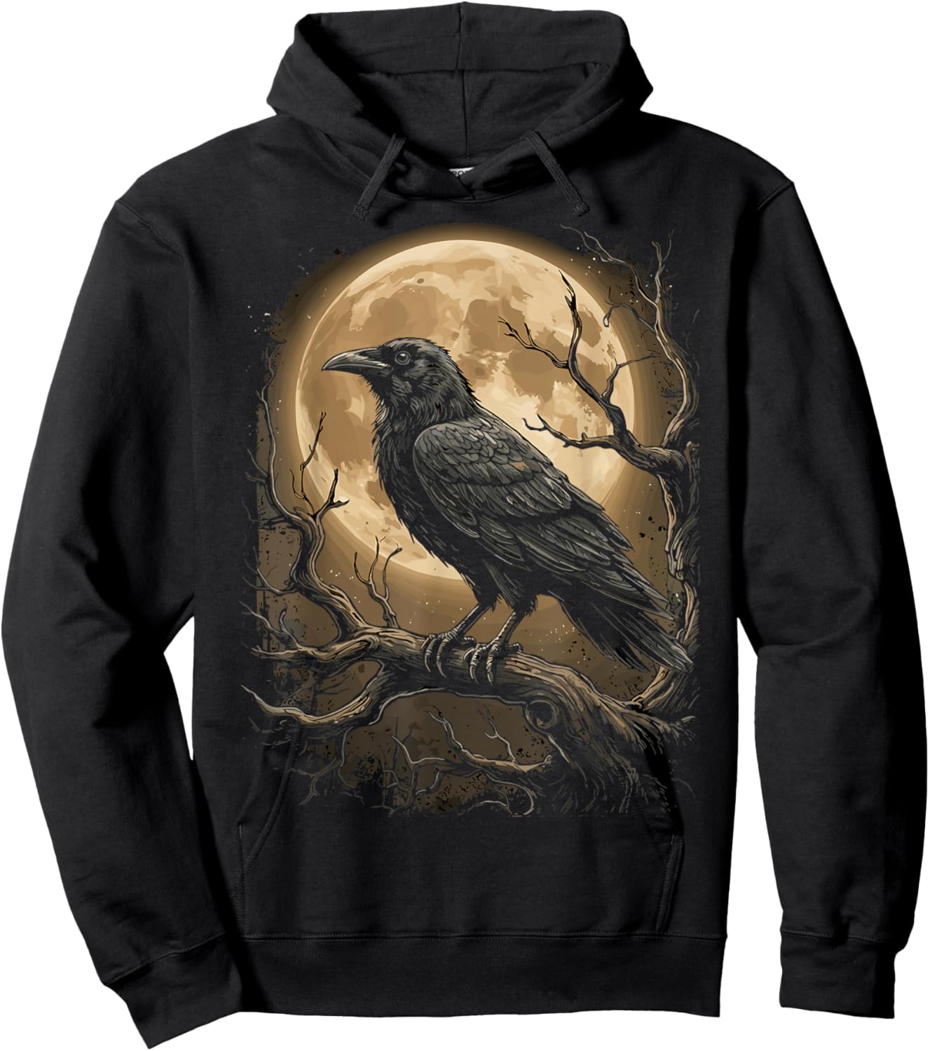 Gothic Black Crow Raven Moon Dark Forest Bird Hoodie - Hoodie | Black