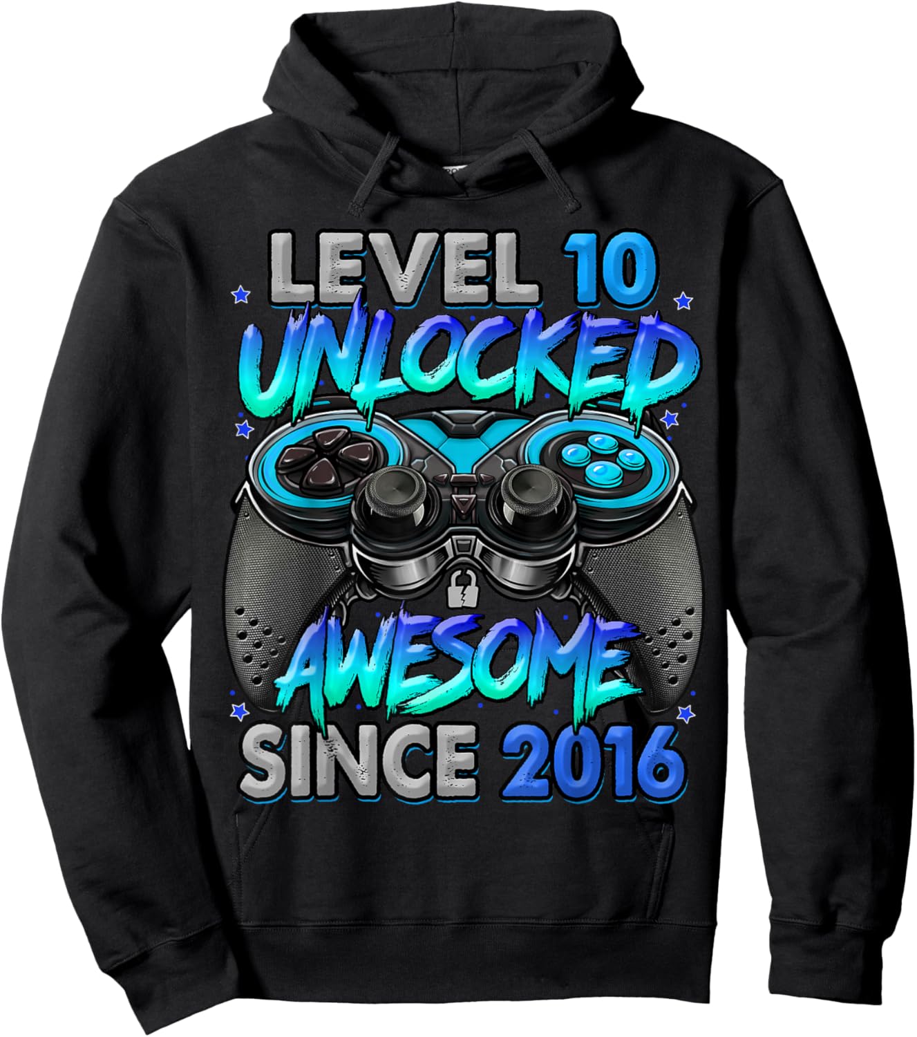Level 10 Unlocked Awesome Since 2016 10th Birthday Gaming Hoodie - Hoodie | Black