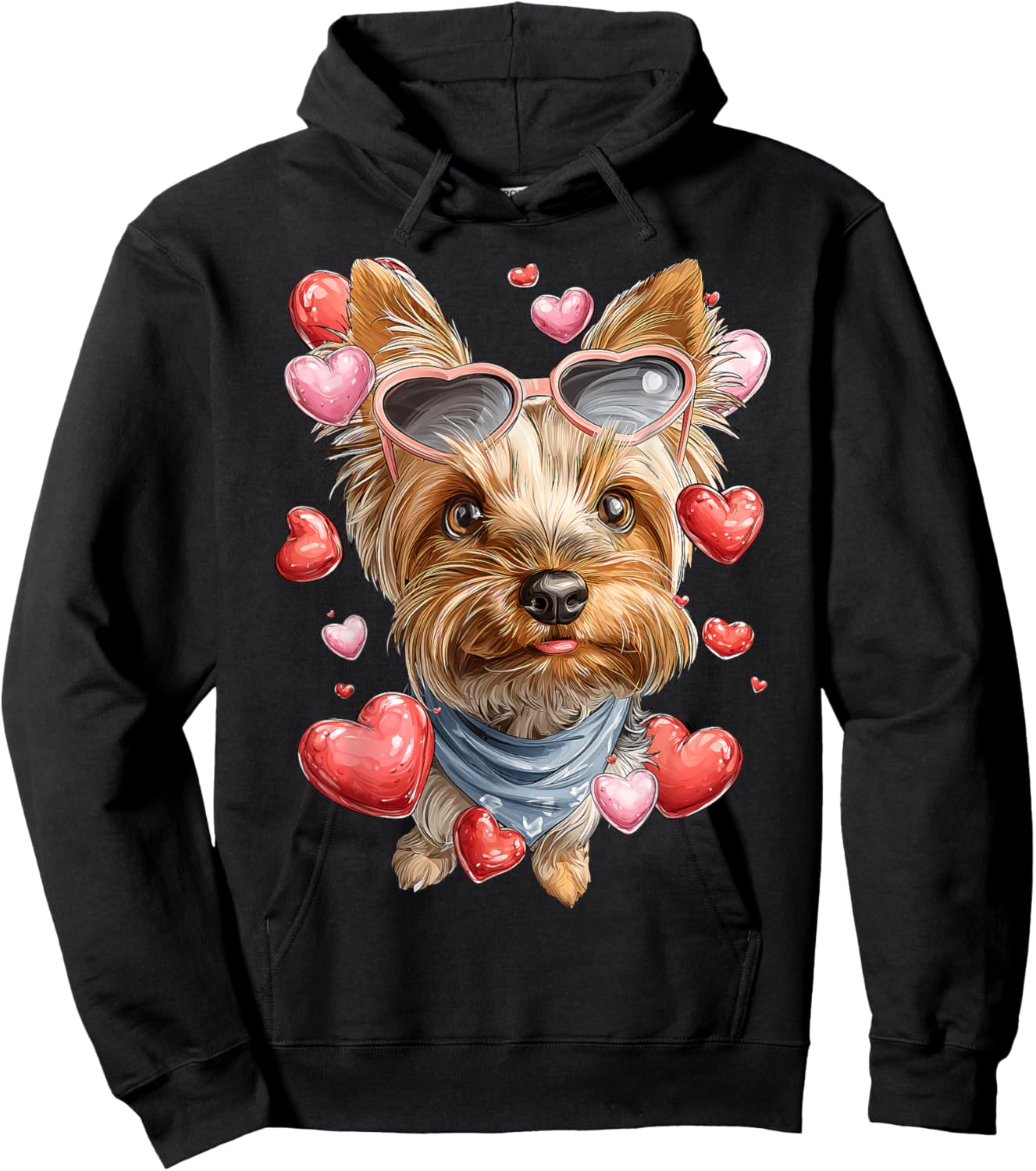 Yorkshire Terrier Dog Yorkie Valentine's Day Heart Glasses Hoodie - Hoodie | Black