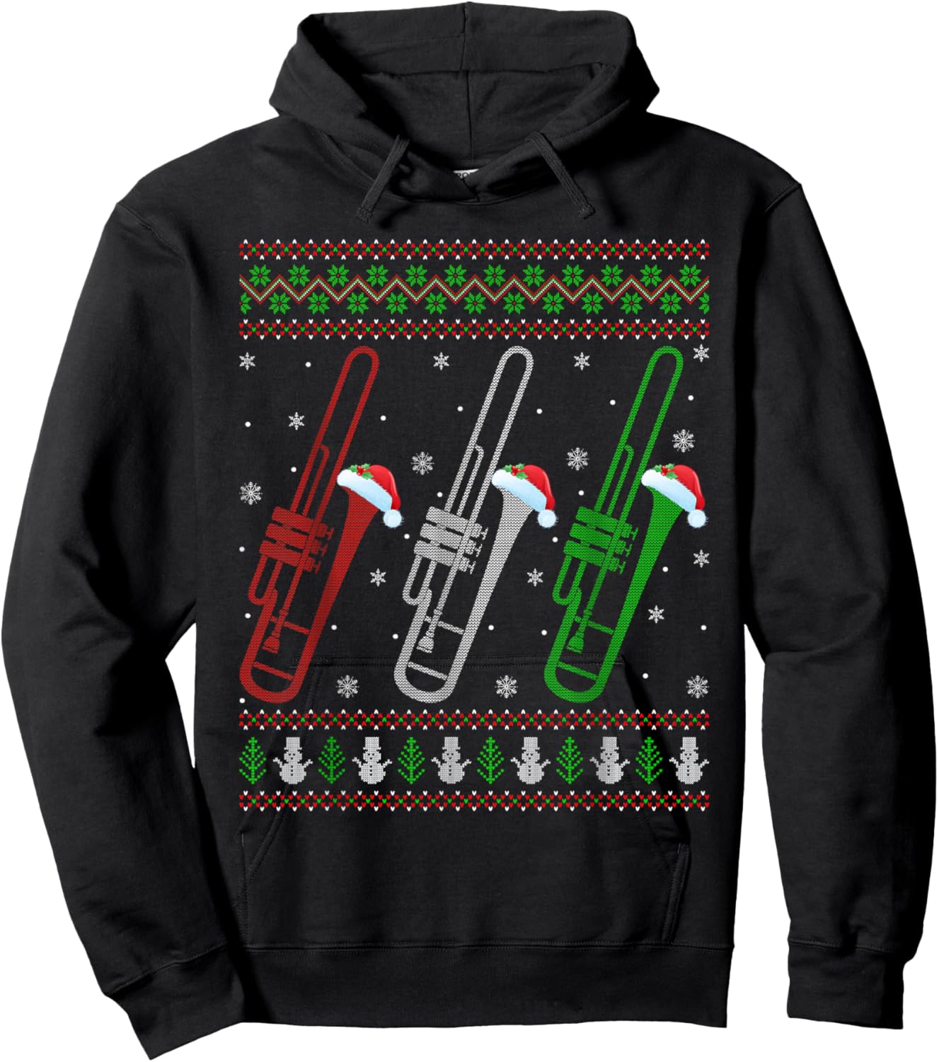Trombone Ugly Christmas Sweaters Marching Jazz Band Music Hoodie - Hoodie | Black