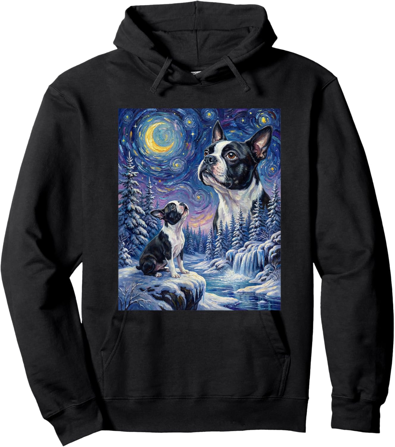 Howling to The Moon Meme Animal Dog Boston Terrier Hoodie - Hoodie | Black