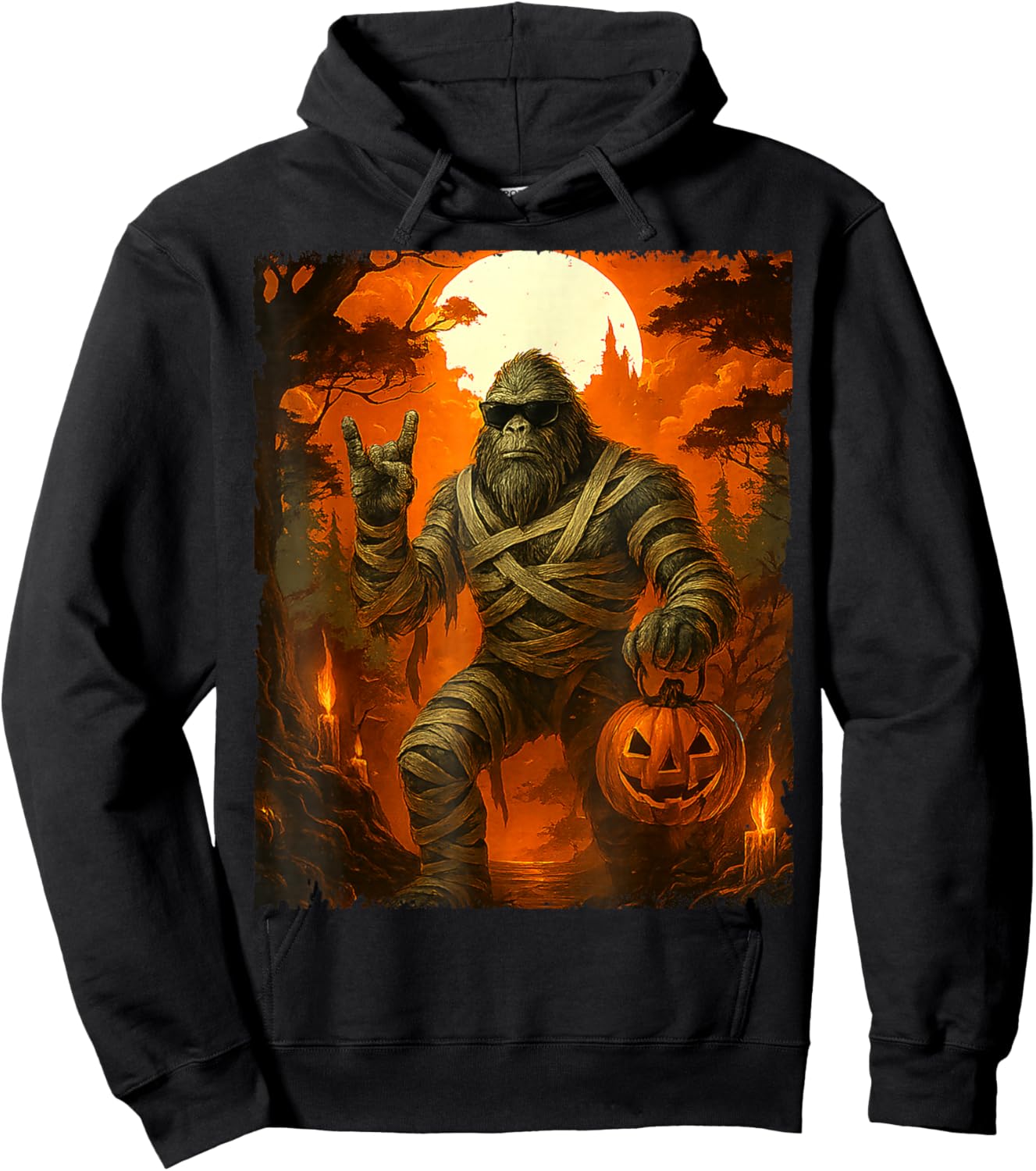 Bigfoot Mummy with Jack O’Lantern Funny Halloween Costume Hoodie - Hoodie | Black