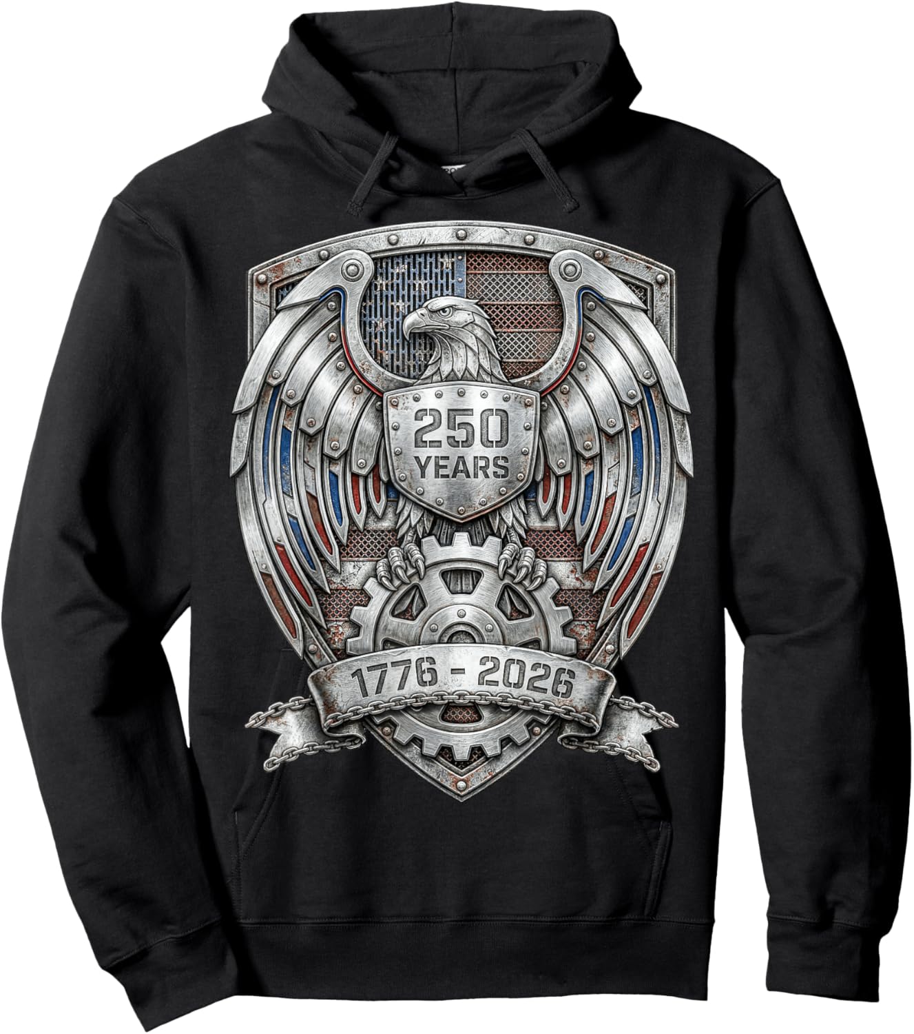 Eagle and Flag 250 Years 1776-2026 250th Birthday Shield Hoodie - Hoodie | Black