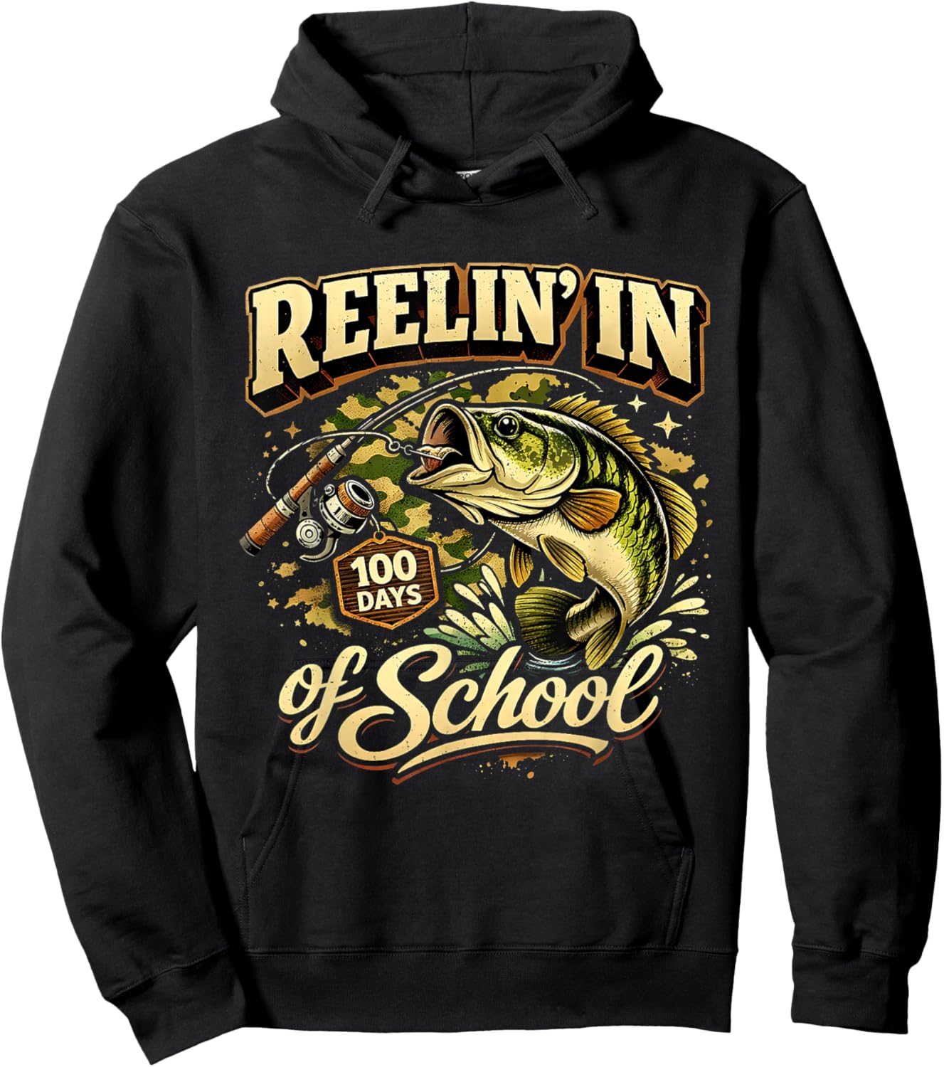 Reelin in 100 Days of School Fishing Fun Hoodie - Hoodie | Black