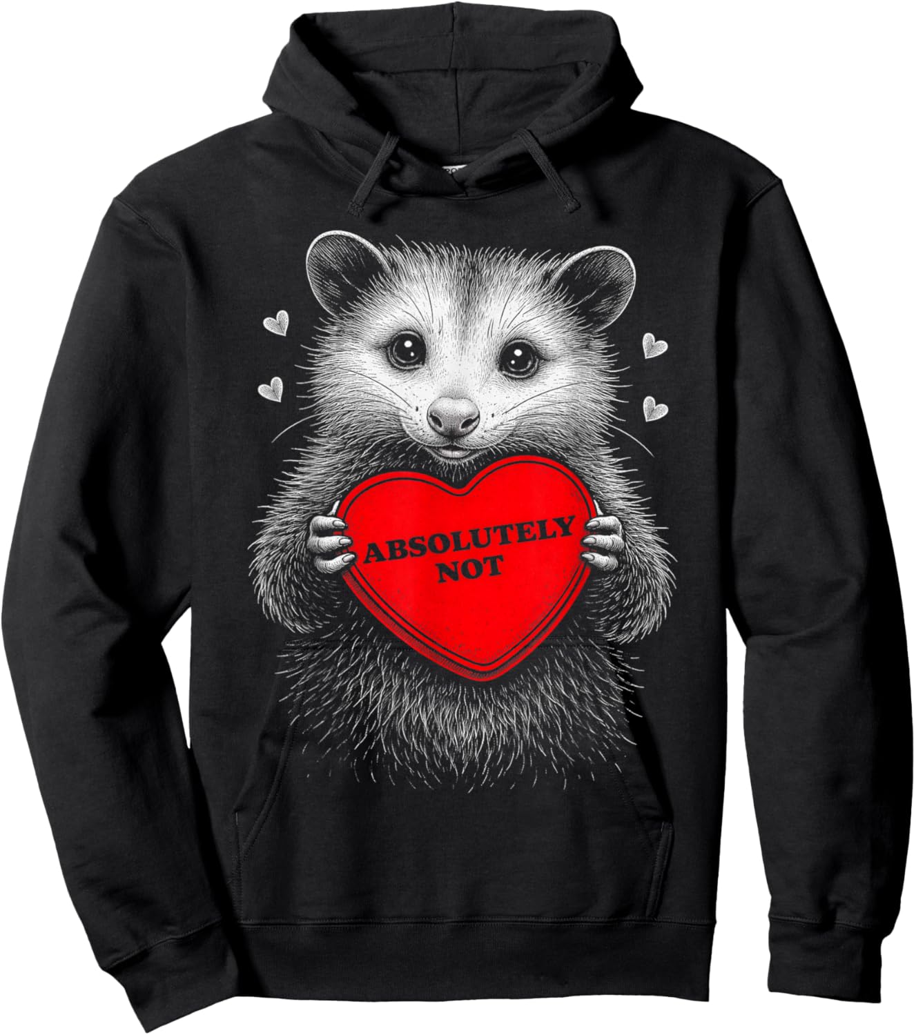 Funny Opossum Absolutely Not Anti Valentine Heart Raccoon Hoodie - Hoodie | Black