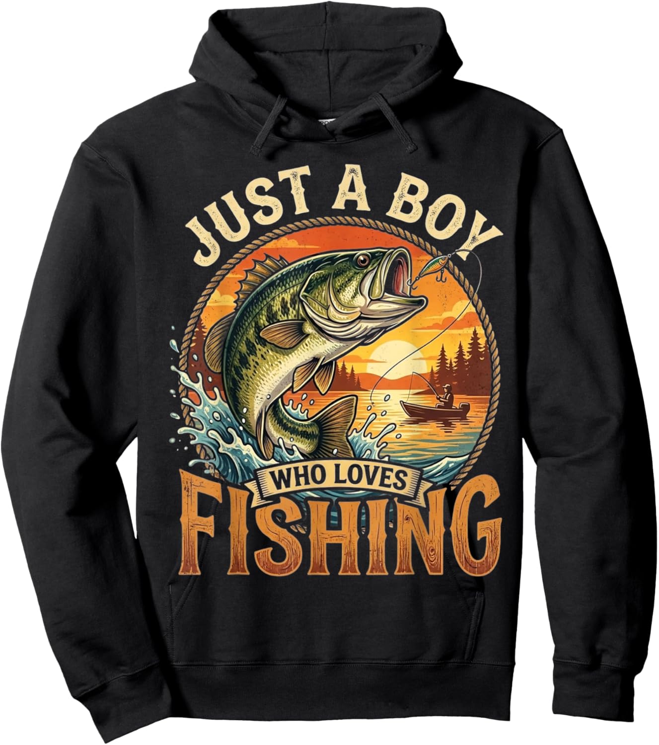 Just A Boy Who Loves Fishing Funny Fishing Bass Angler Hoodie - Hoodie | Black