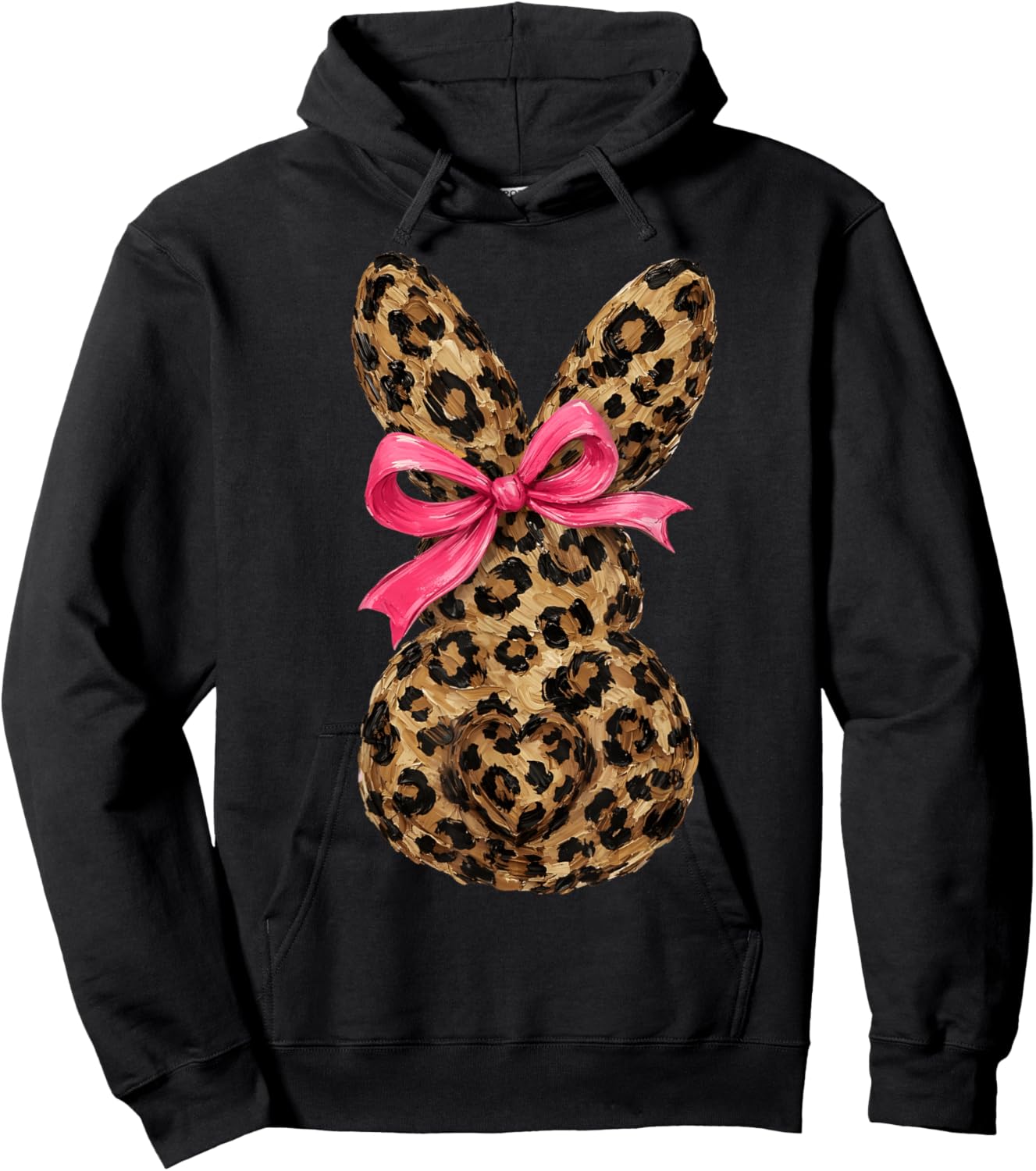 Funny Bunny Coquette Bow Rabbit Leopard Easter Hoodie - Hoodie | Black