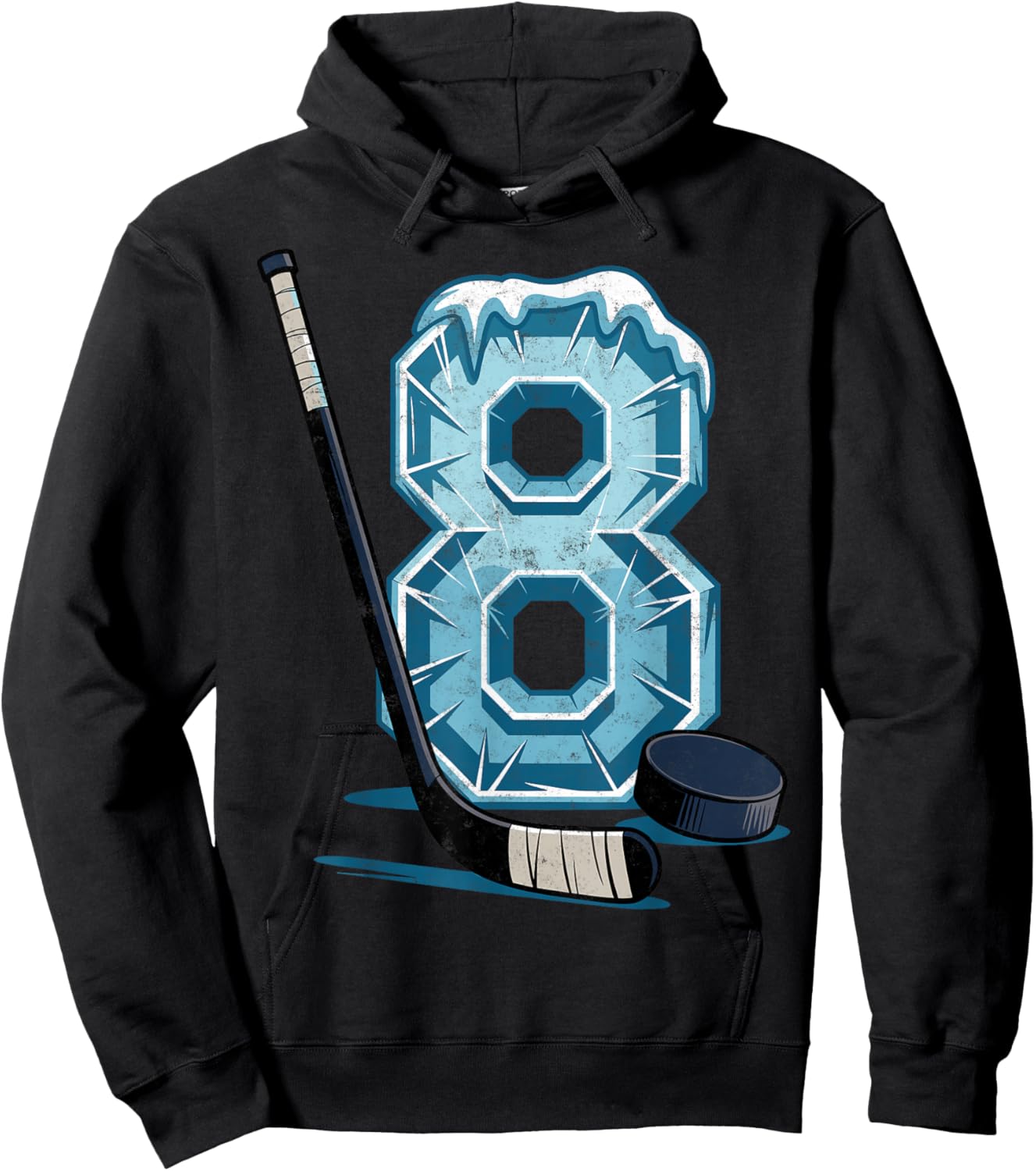 Ice Hockey 8 Years Birthday Boy 8th Bday Kids Hockey Party Hoodie - Hoodie | Black