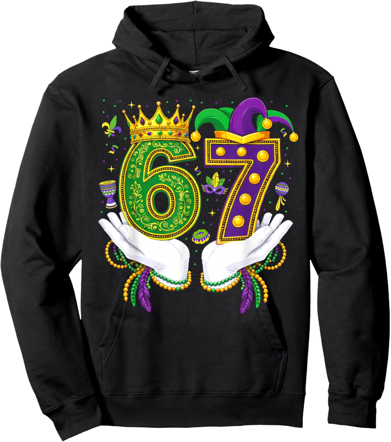 67 Mardi Gras Funny Six Seven Boys Girls Kids 6 7 Meme Hoodie - Hoodie | Black