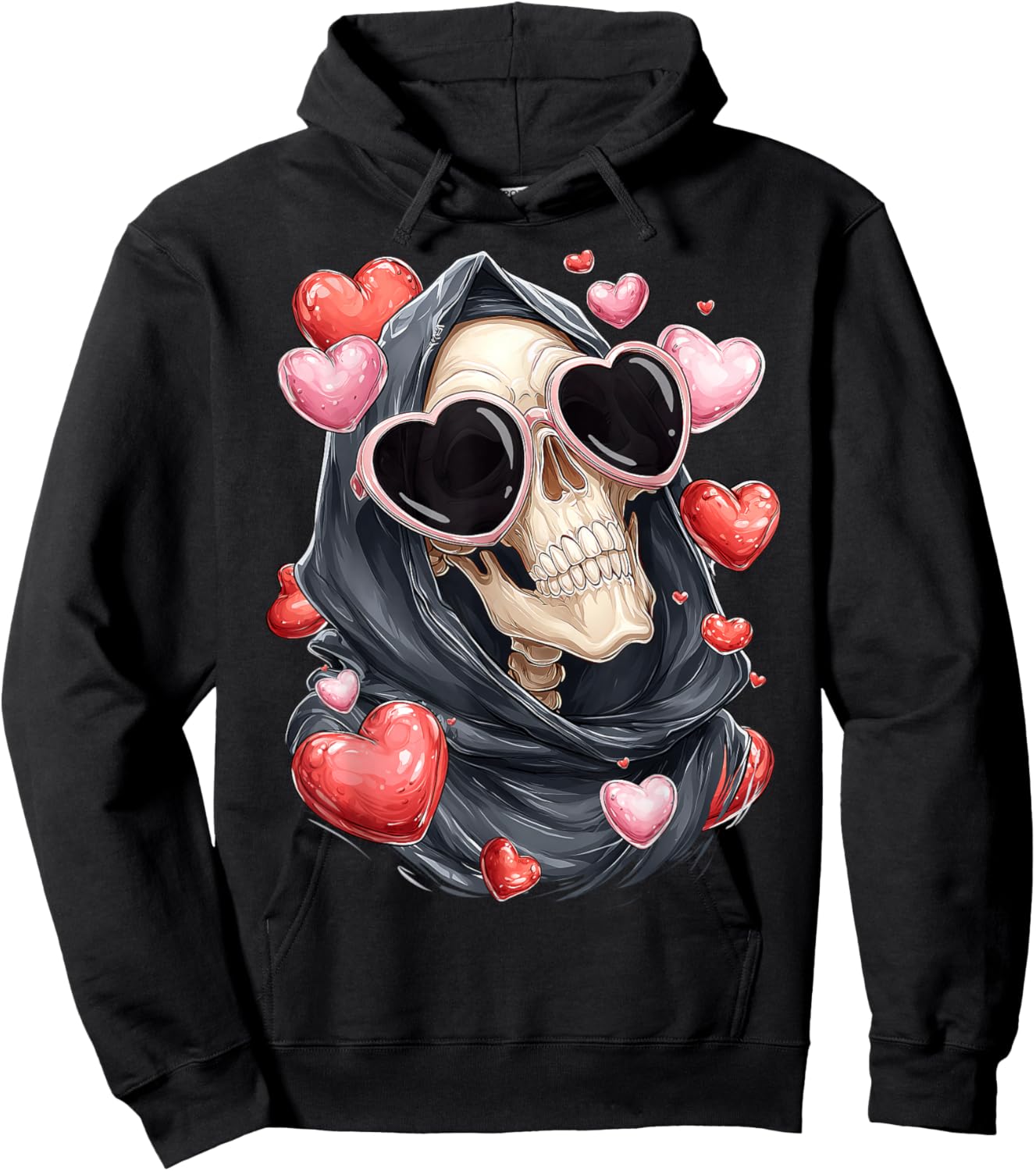 Grim Reaper The Death Skull Valentine's Day Heart Sunglasses Hoodie - Hoodie | Black