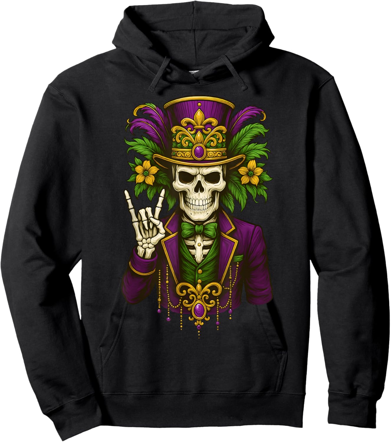 Mardi Gras Costume Carnival Skull Rock Halloween Witch Hoodie - Hoodie | Black