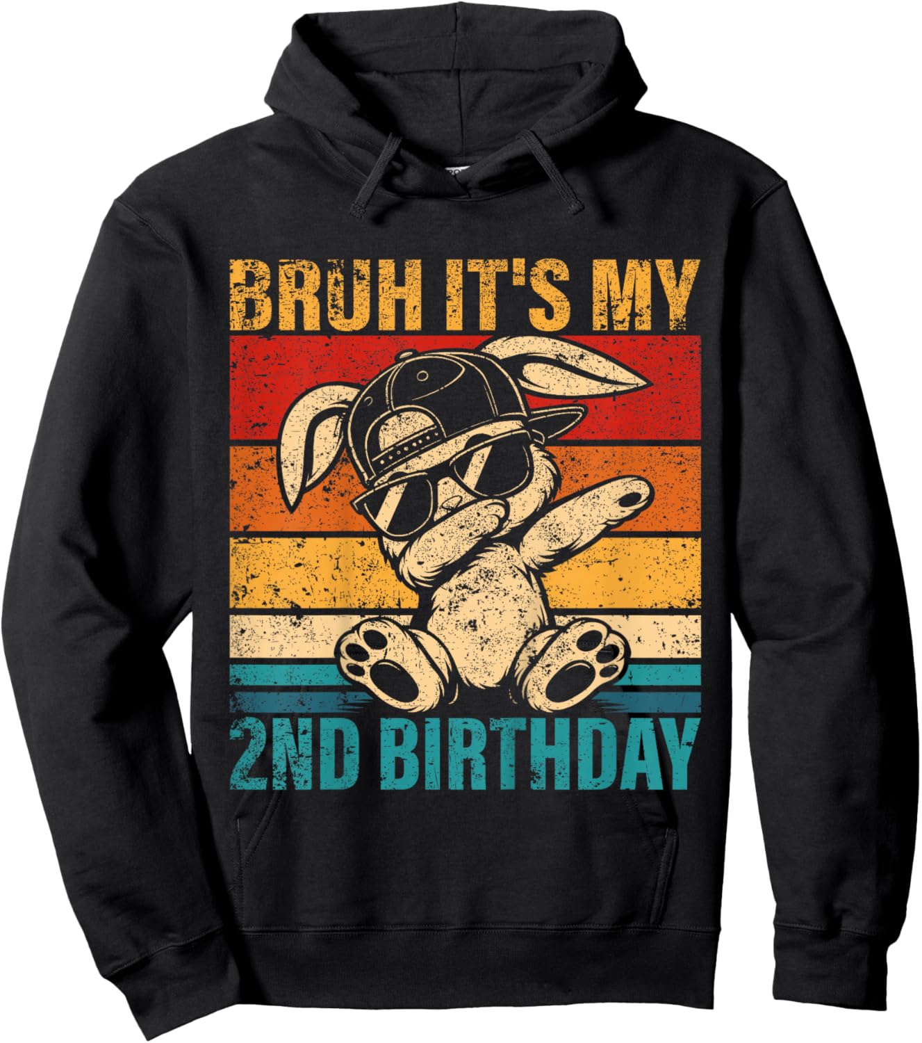 2 Year Old Birthday Dabbing Bunny Bruh It's My 2nd Birthday Hoodie - Hoodie | Black