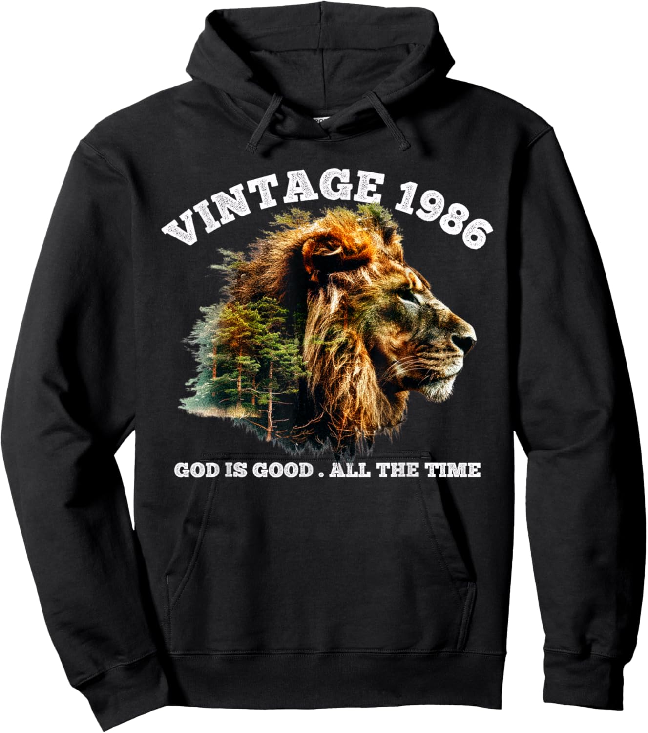Vintage 1986 God is Good Lion Faith Christian 40th Birthday Hoodie - Hoodie | Black