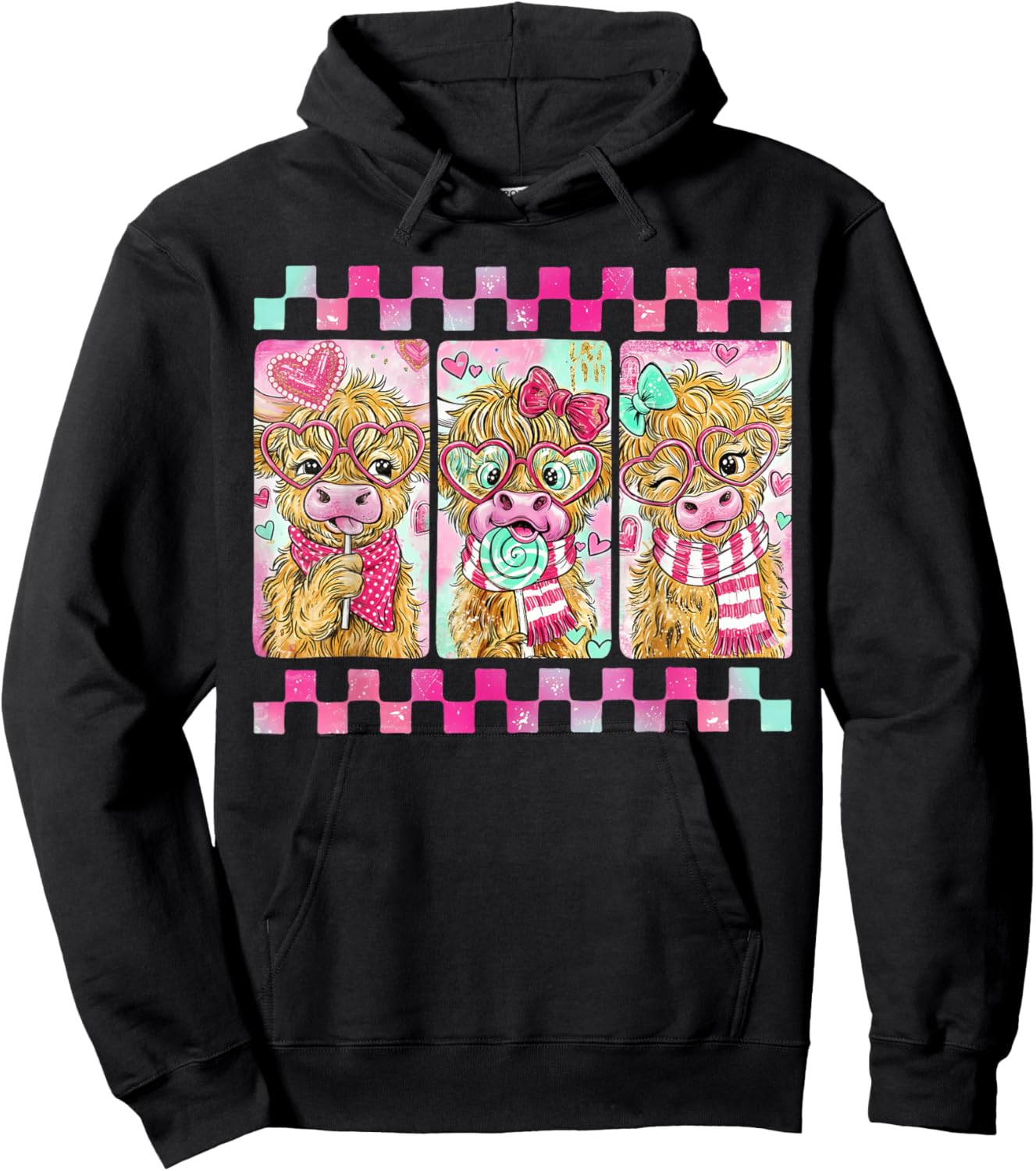 Valentine Funny Heifer Cow Pink Heart Girl Women Kid Hoodie - Hoodie | Black