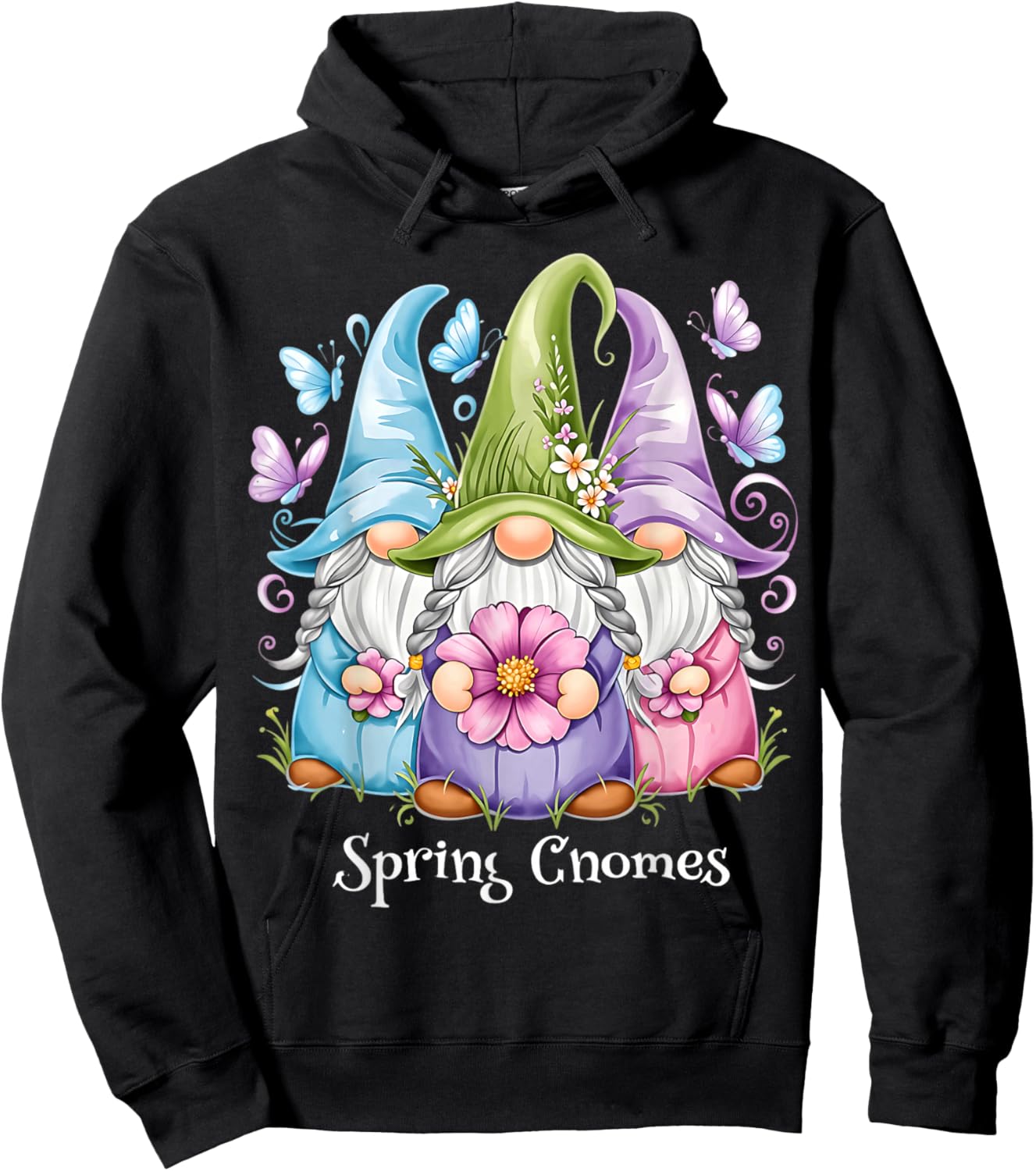 Adorable Spring Gnomes Magical Garden Joy Hoodie - Hoodie | Black