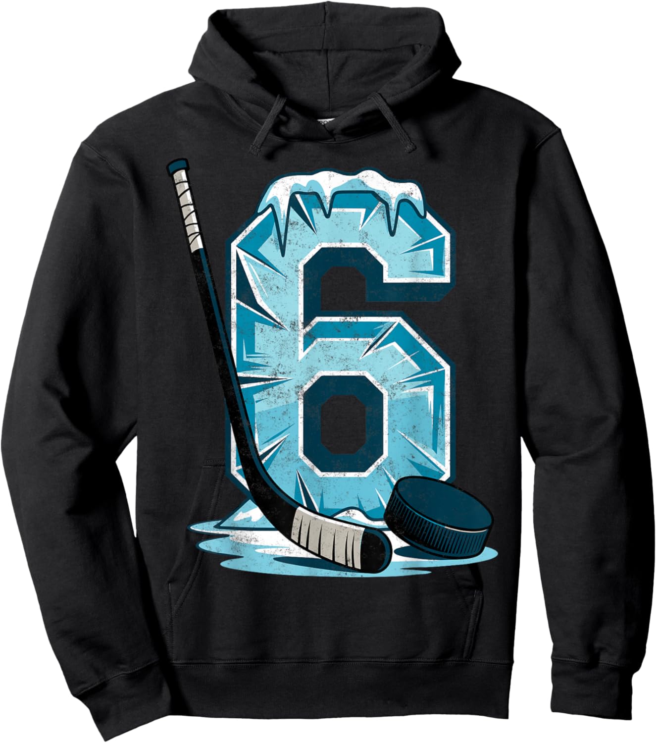 Ice Hockey 6 Years Birthday Boy 6th Bday Kids Hockey Party Hoodie - Hoodie | Black