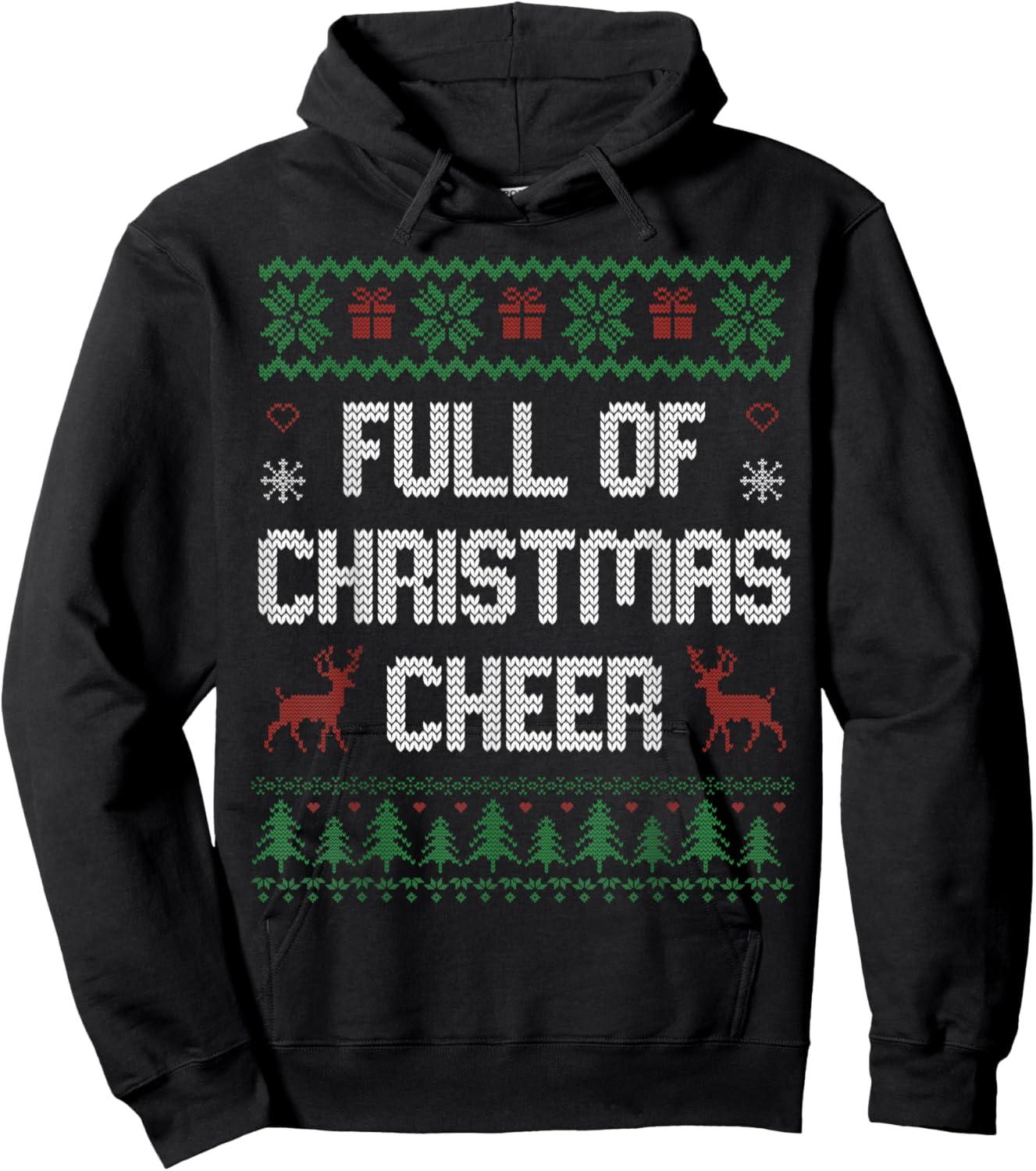 Full of Christmas Cheer Funny Ugly Sweater Xmas Couples Hoodie - Hoodie | Black