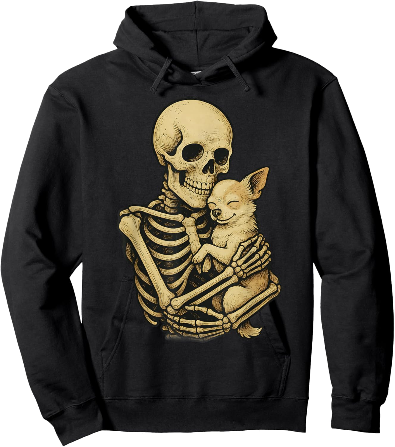 Skeleton Hugging Dog Chihuahua Funny Halloween Hoodie - Hoodie | Black