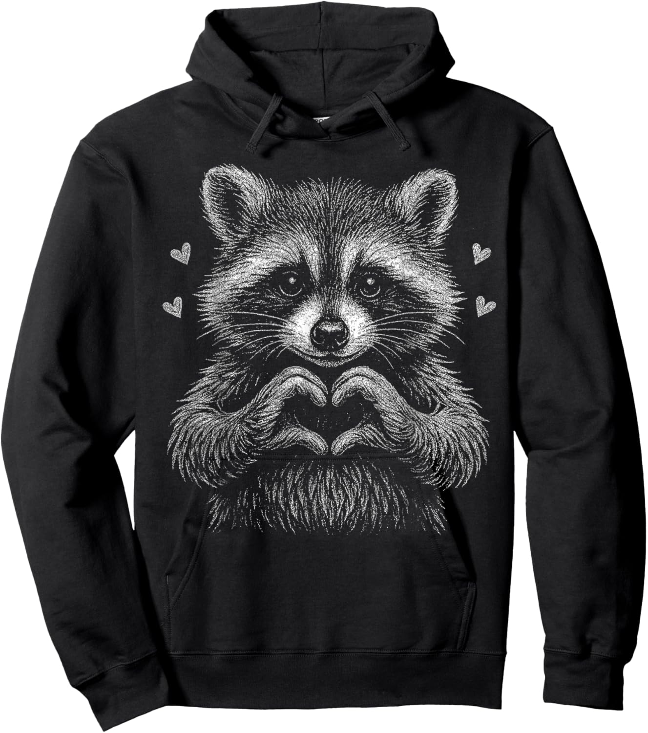 Feral But Cute Valentine Raccoon Heart Hands Men Women Hoodie - Hoodie | Black