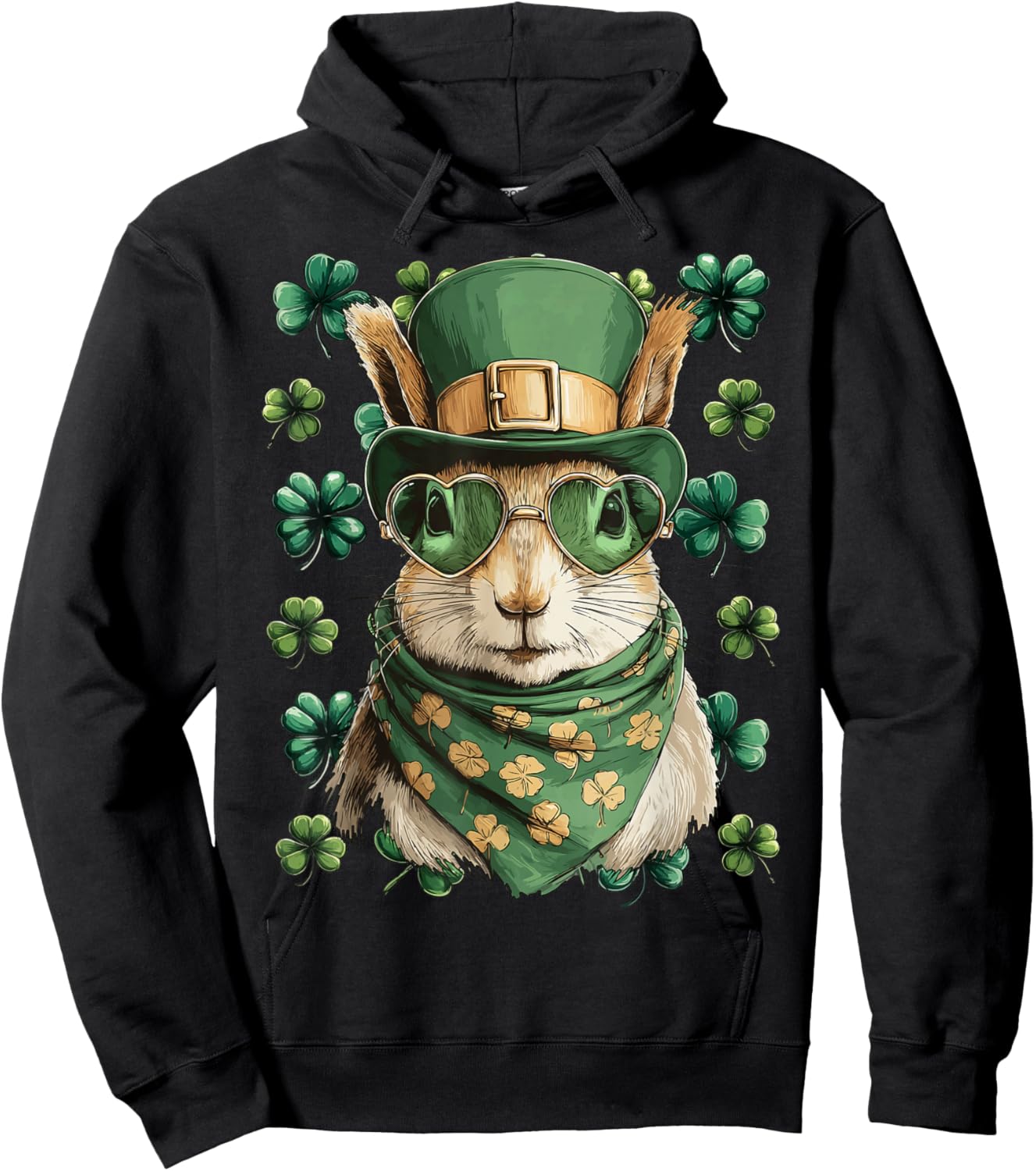 Irish Squirrel with Sunglasses Shamrocks St Patricks Day Hoodie - Hoodie | Black