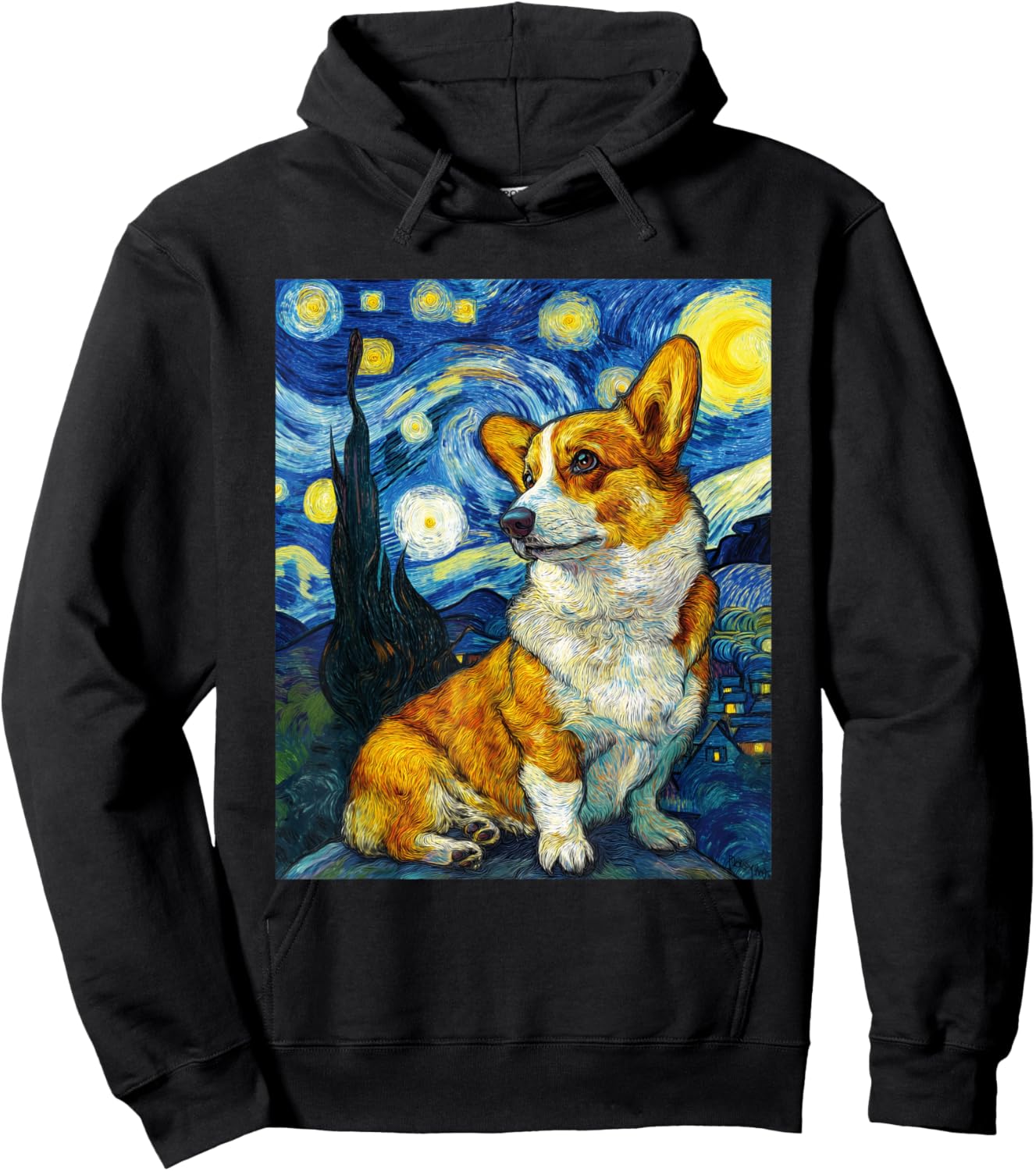 Welsh Corgi Dog Van Gogh Starry Night Graphic Hoodie - Hoodie | Black