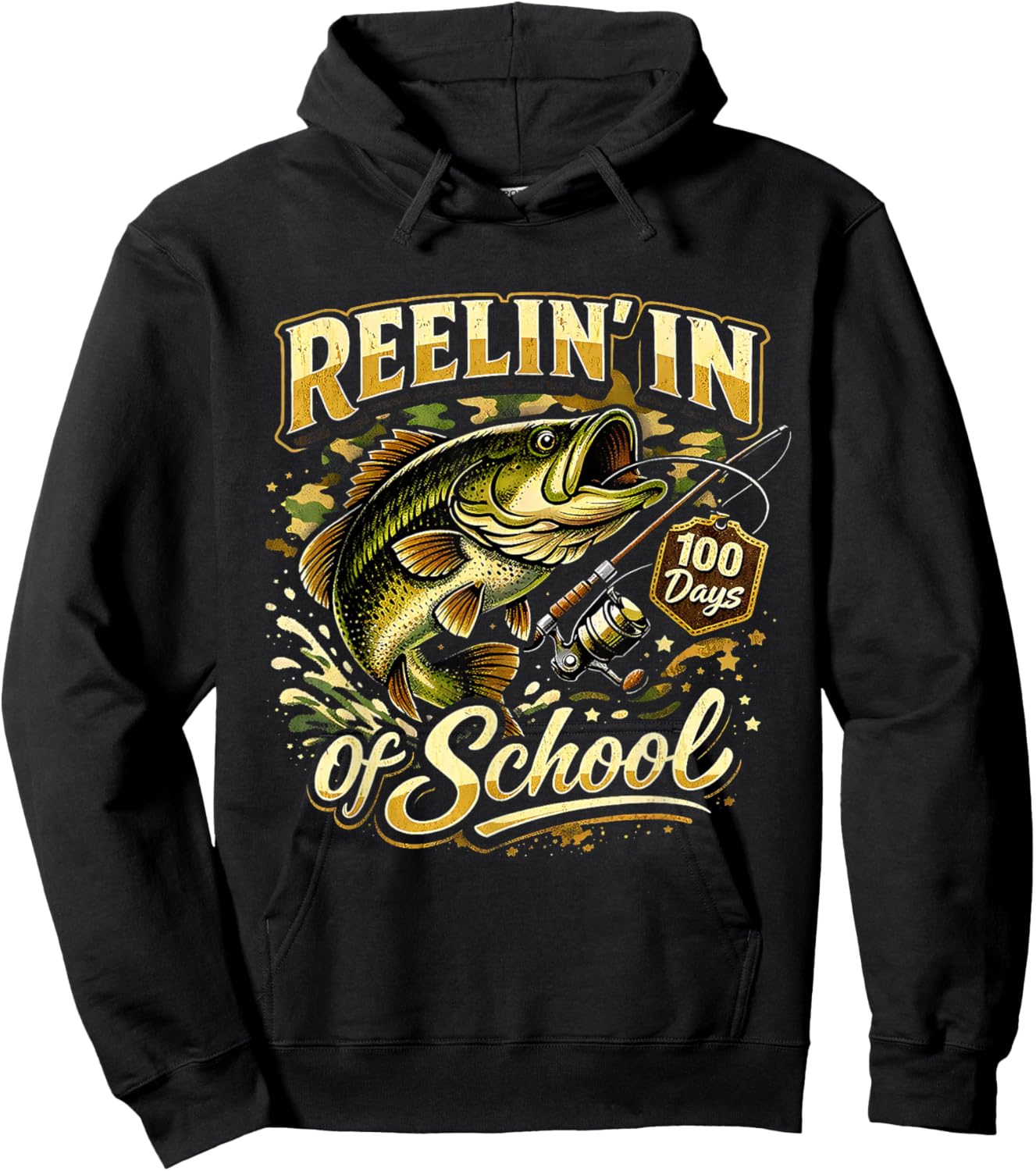 Reelin in 100 Days of School Fishing Fun Hoodie - Hoodie | Black