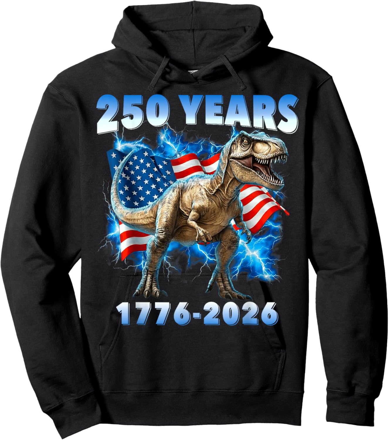 USA 250 Years 1776-2026 Dinosaur America Flag for Boys Kids Hoodie - Hoodie | Black