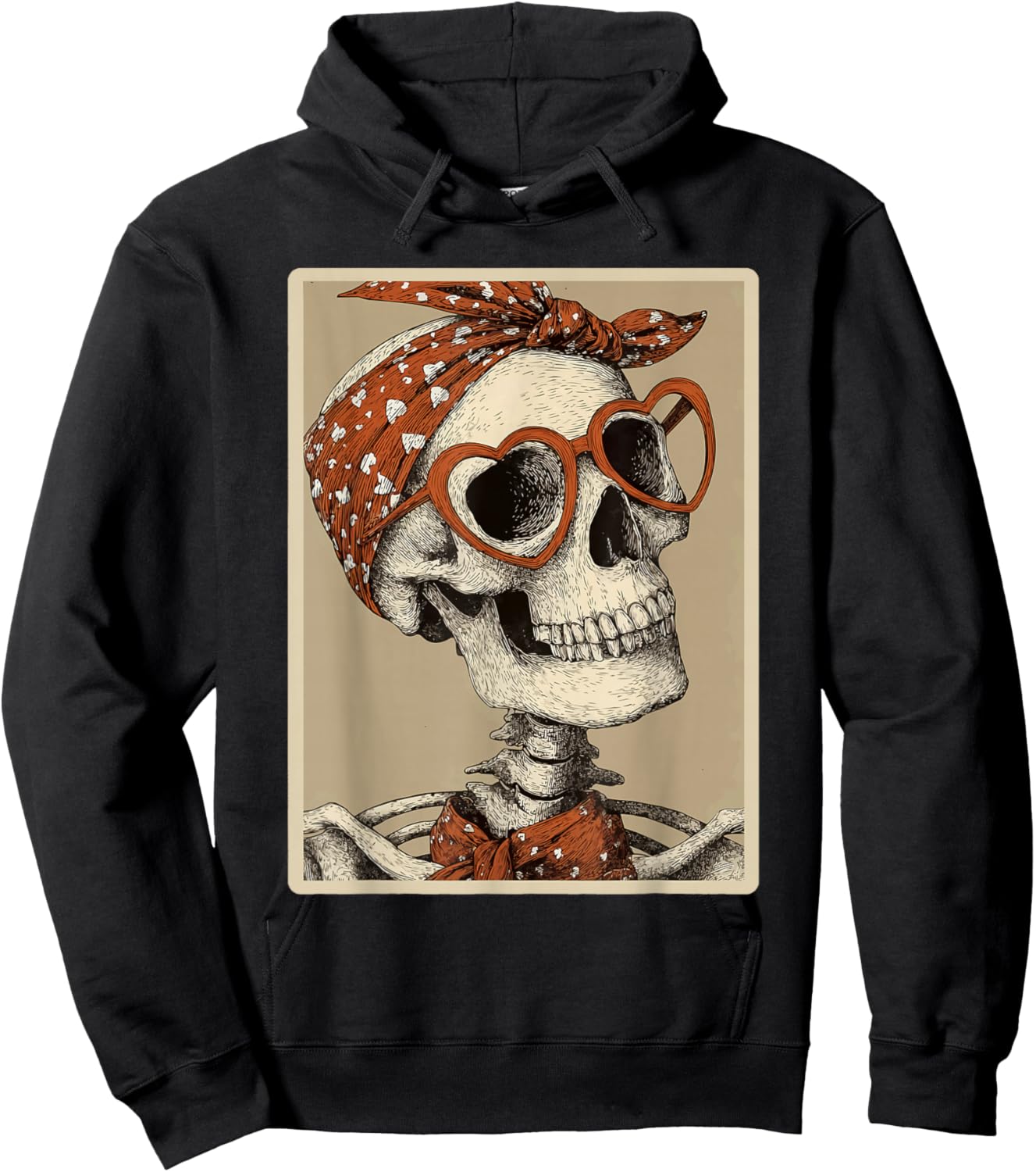 Cute Skeleton with Hearts Glasses Gothic Valentines Coquette Hoodie - Hoodie | Black