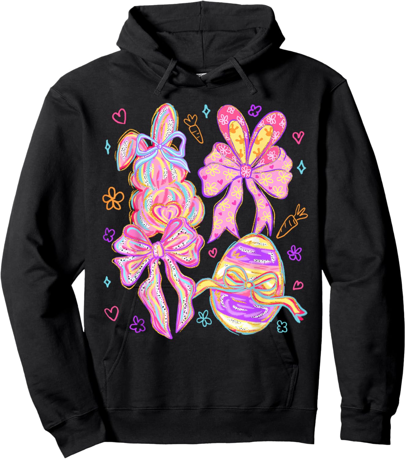 Happy Easter Coquette Bunny Bow Egg Women Girls Kids Hoodie - Hoodie | Black