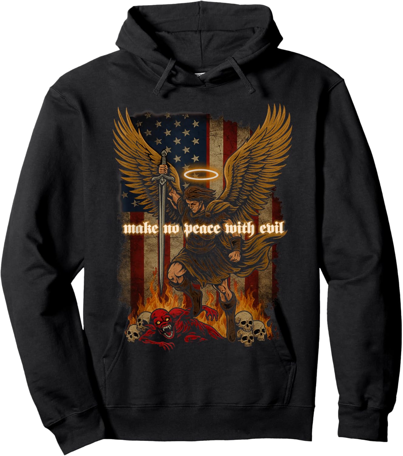 Make No Peace with Evil Saint Michael Archangel Hoodie - Hoodie | Black