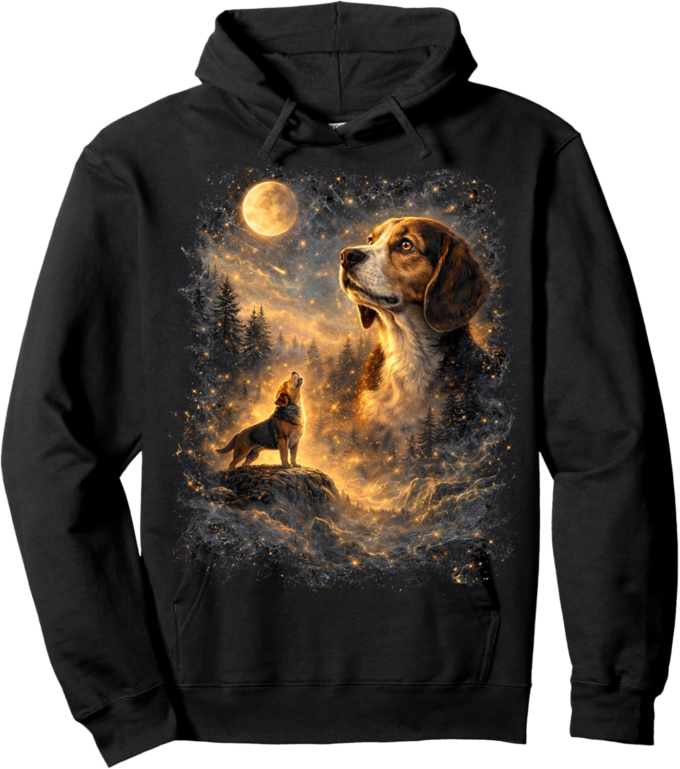 Beagle Howling at The Moon Retro Graphic Dog Lovers Hoodie - Hoodie | Black