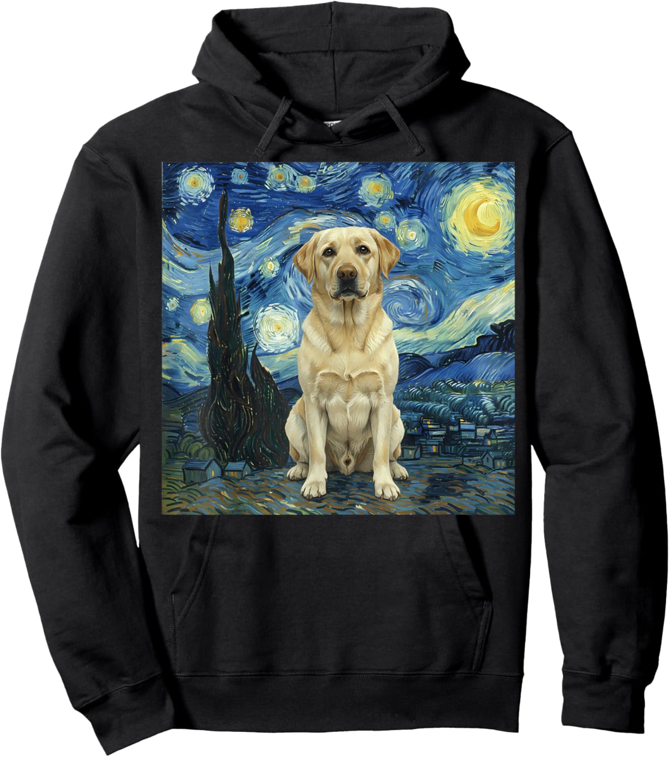 Labrador Retriever Van Gogh Starry Night Funny Dog Design Hoodie - Hoodie | Black