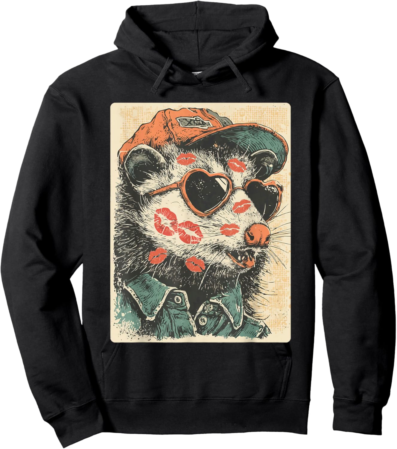 Cute Opossum with Sunglasses Kisses Valentine's Day Possum Hoodie - Hoodie | Black