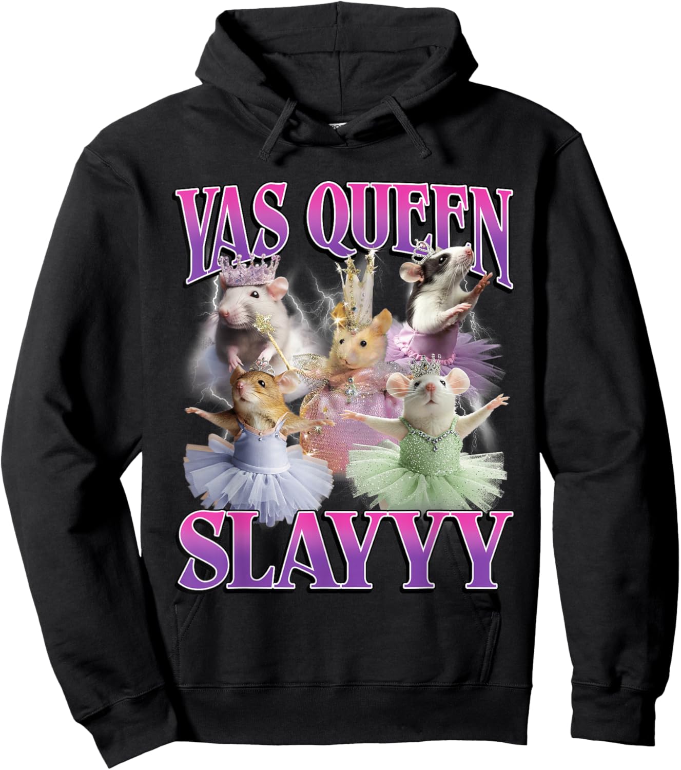Yas Queen Slay Funny Rat Mouse Meme Bootleg Y2K Graphic Hoodie - Hoodie | Black