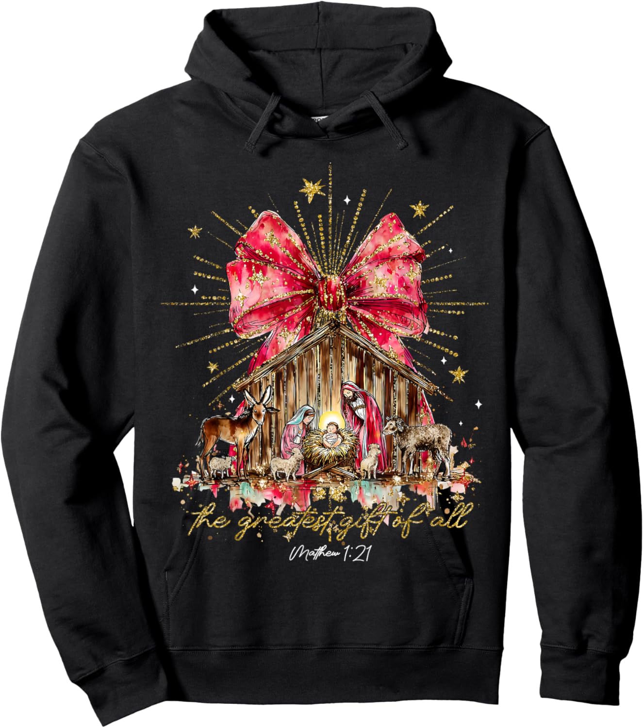 The Greatest Gift of All Jesus Christian Holiday Christmas Hoodie - Hoodie | Black