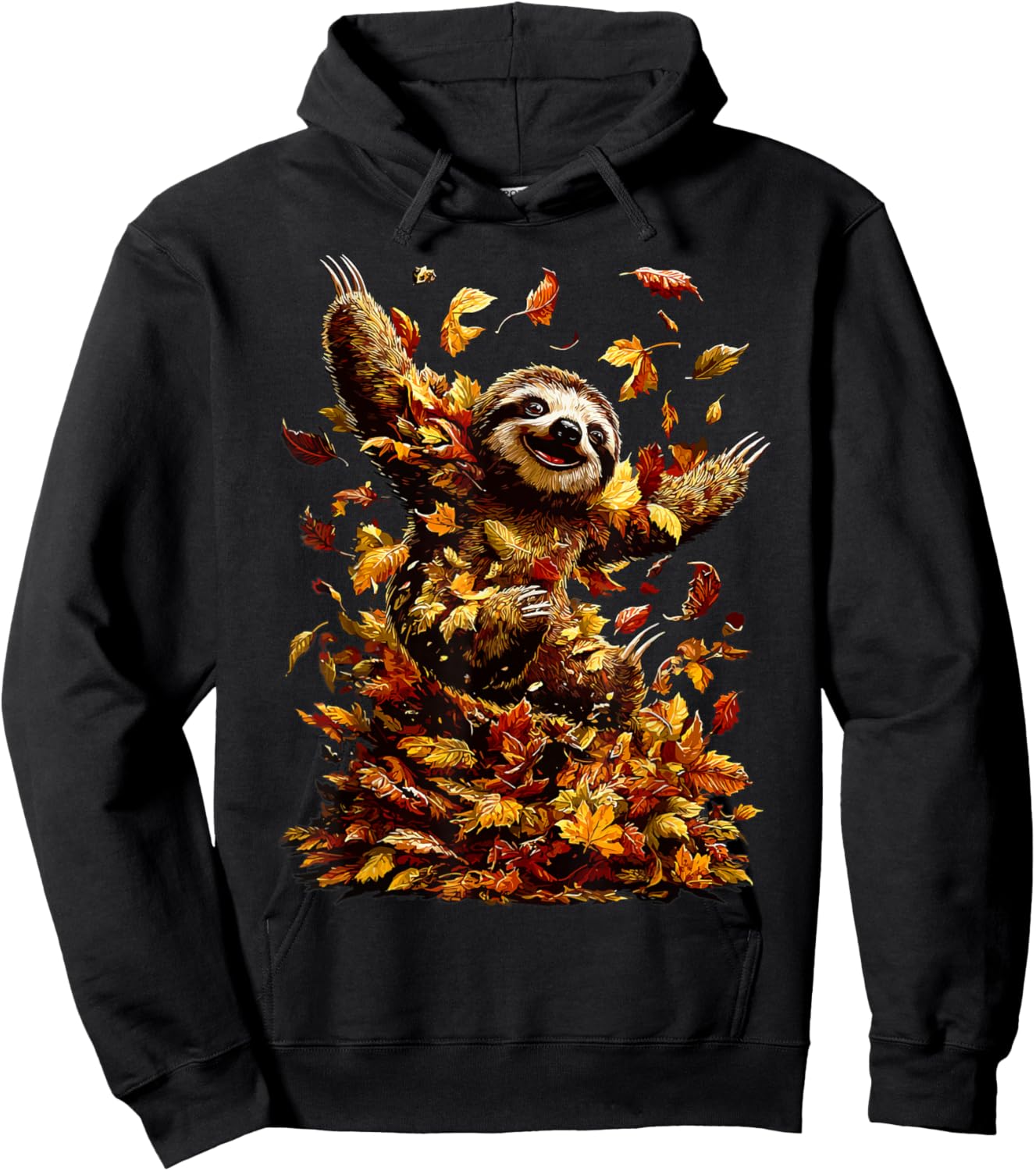 Dancing Sloth with Fall Leaves Cute Animal Autumn Aesthetic Hoodie - Hoodie | Black