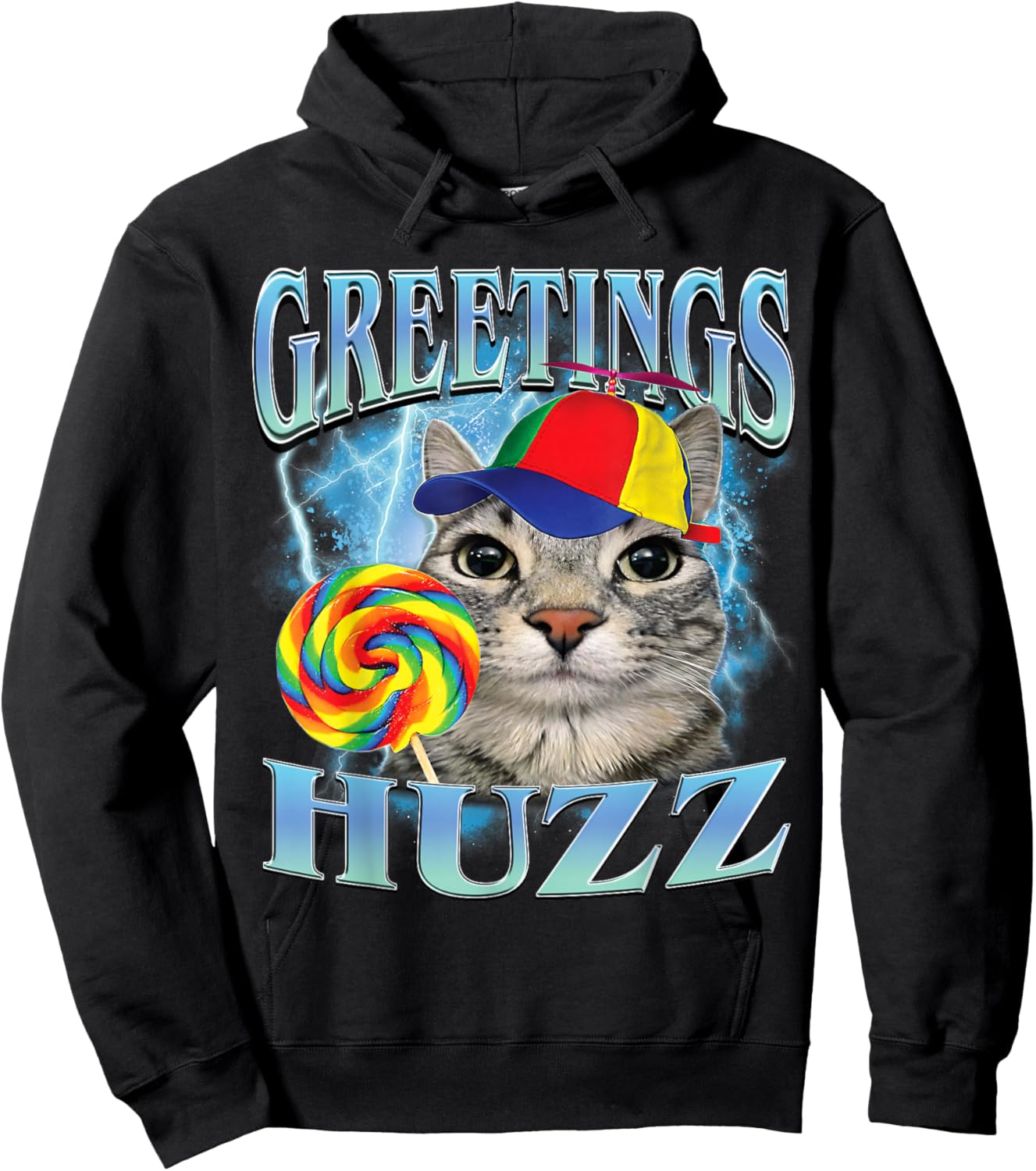 Greetings Huzz Funny Lollipop Cat Meme Hoodie - Hoodie | Black