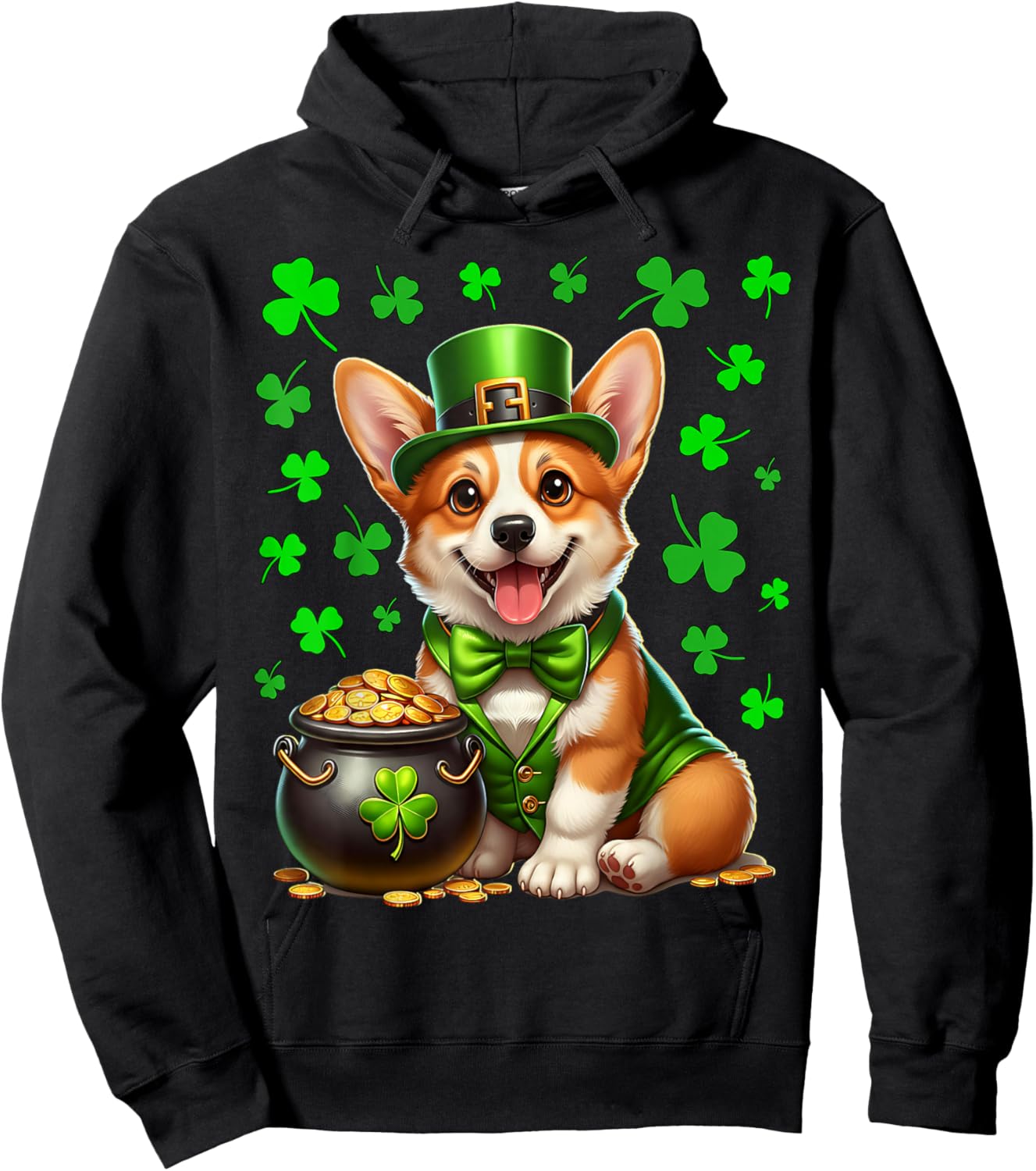 Funny Corgi Saint Patricks Day Costume Corgi Hoodie - Hoodie | Black