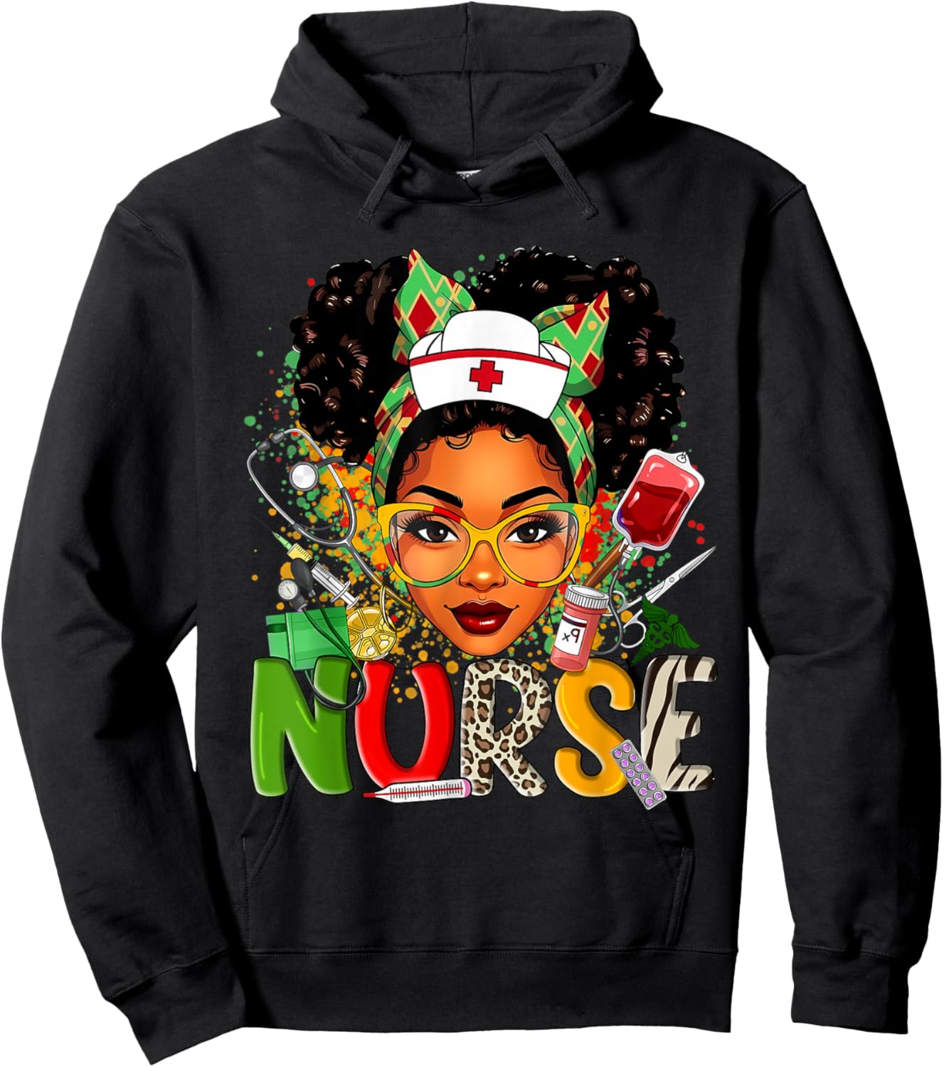 African American Nurse Messy Bun Hair Black History Month Hoodie - Hoodie | Black