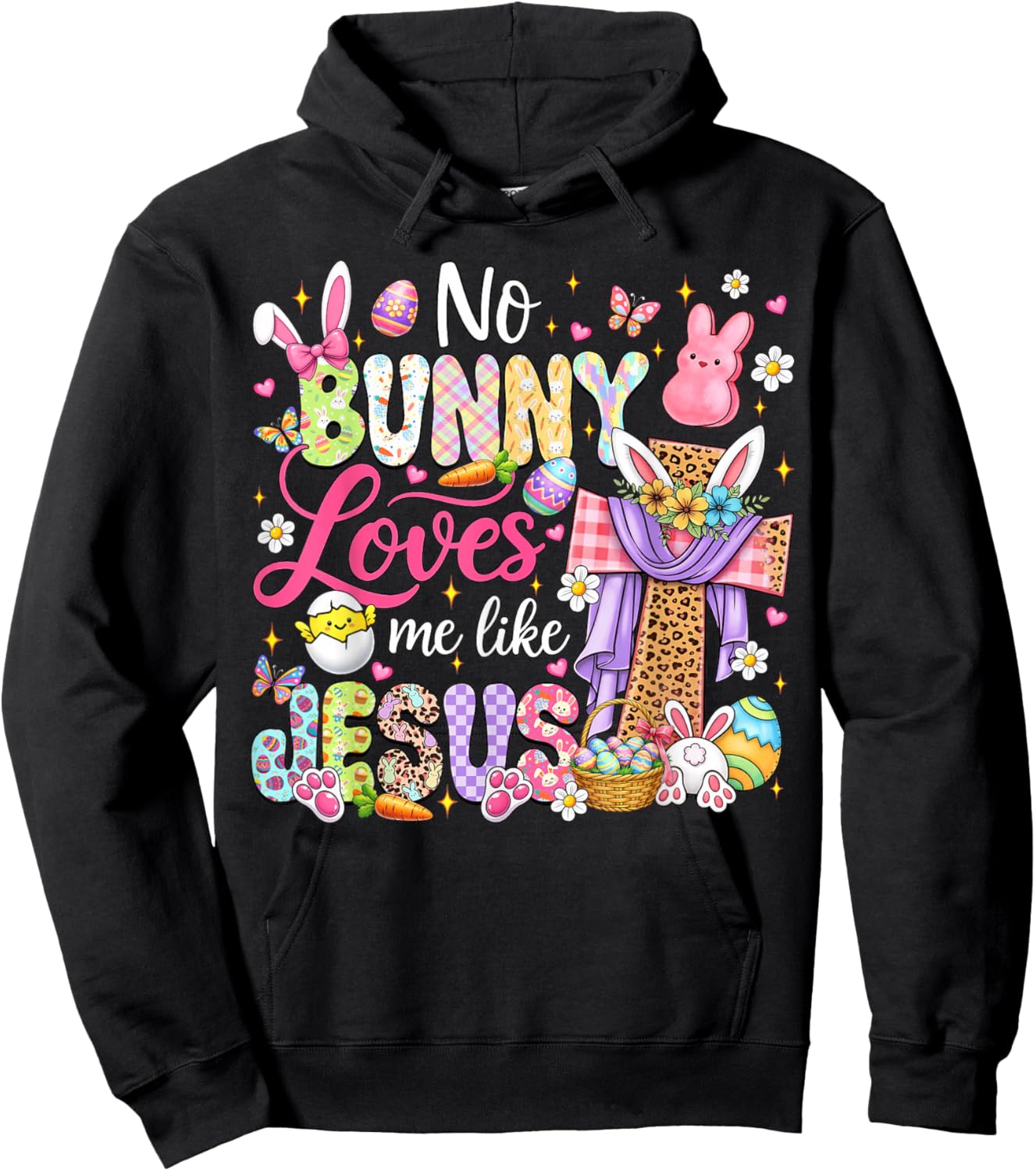 No Bunny Loves Me Like Jesus Easter Christian Kids Women Hoodie - Hoodie | Black