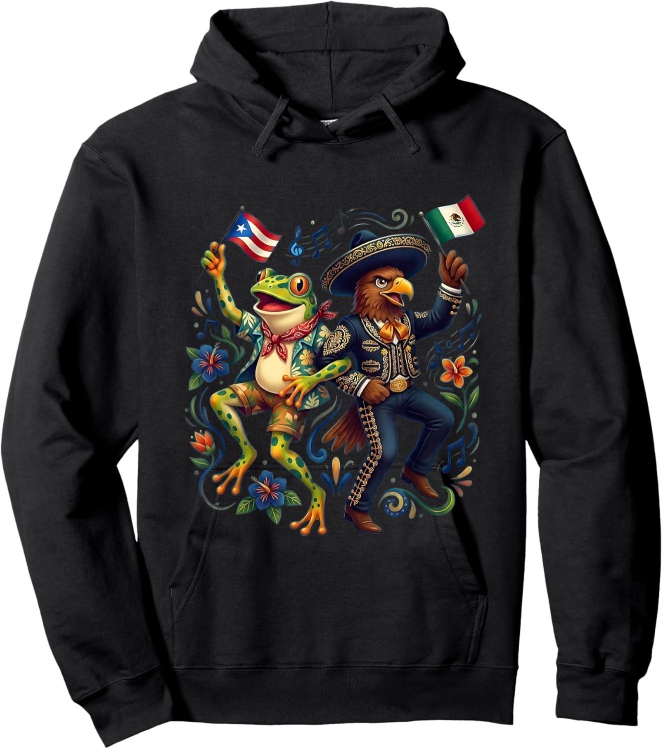 Puerto Rican Coqui Frog Mexican Eagle Heritage Taino Flag Hoodie - Hoodie | Black