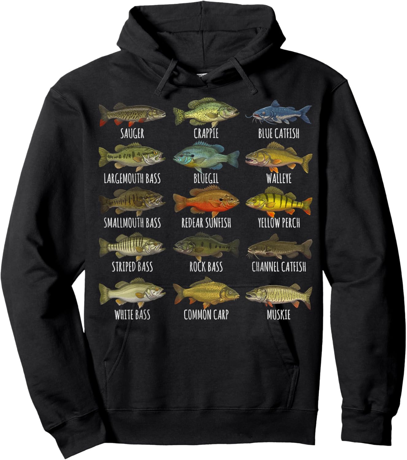 Types of Freshwater Fish Species Biology Fishing Fisherman Hoodie - Hoodie | Black