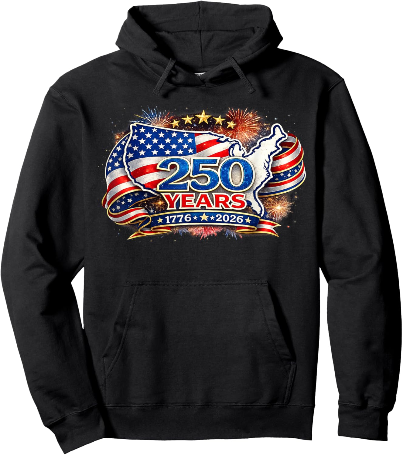 250 Years USA Patriotic 4th of July American Flag Hoodie - Hoodie | Black