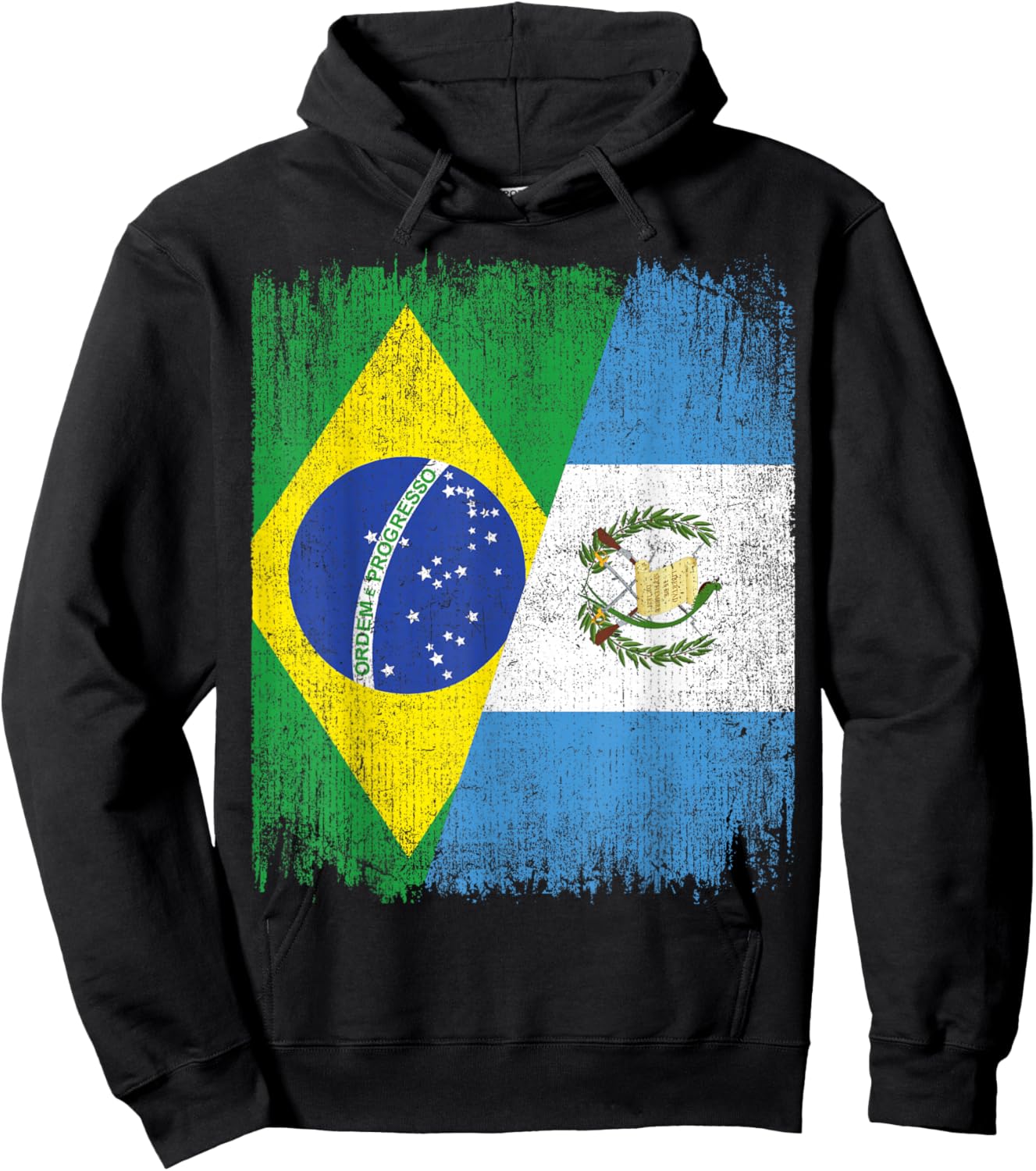 Half Brazil Guatemala Split Flag Brazilian Guatemalan Roots Hoodie - Hoodie | Black